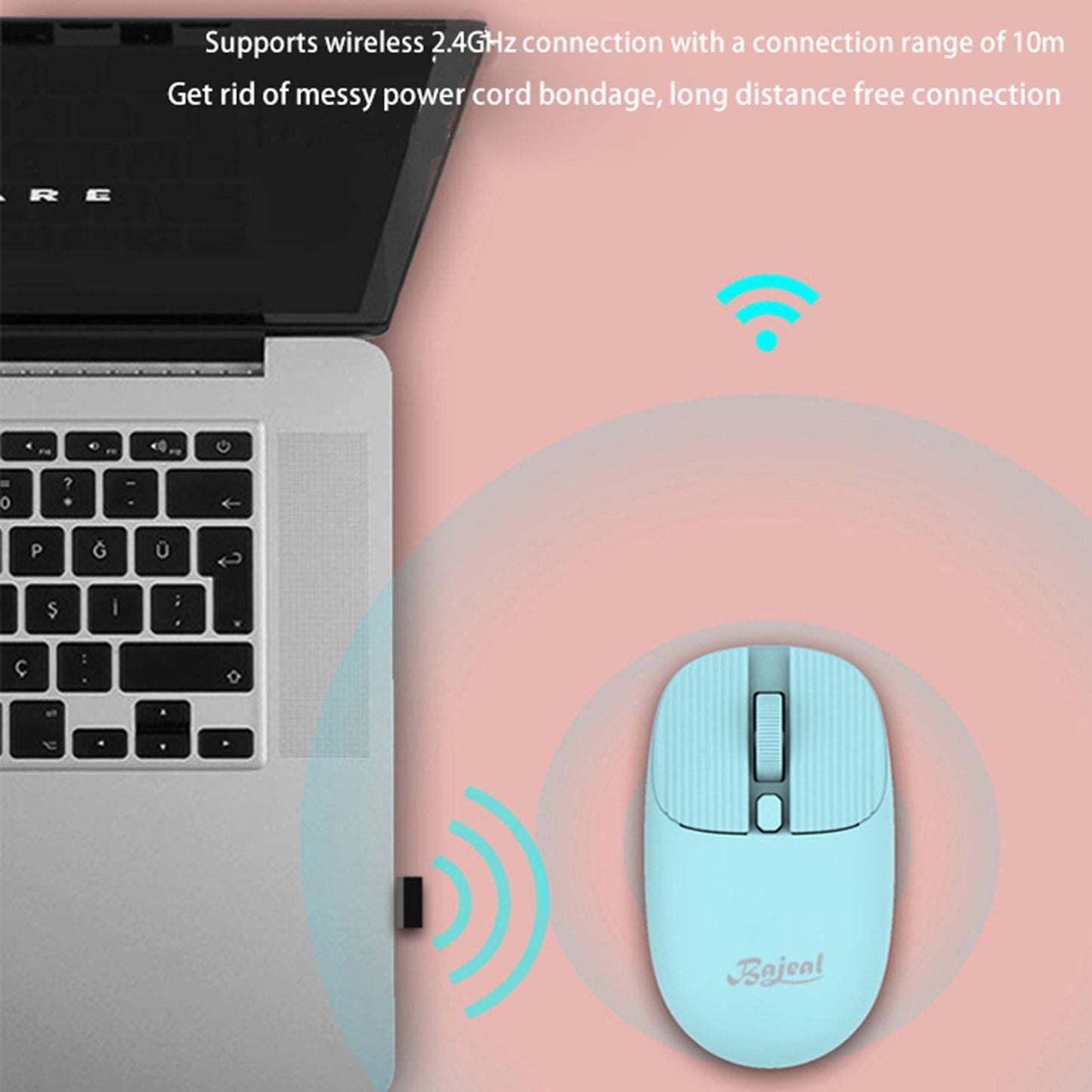 Wireless Mouse w/ USB Receiver Portable 1200DPI Noiseless Click 3 Buttons White