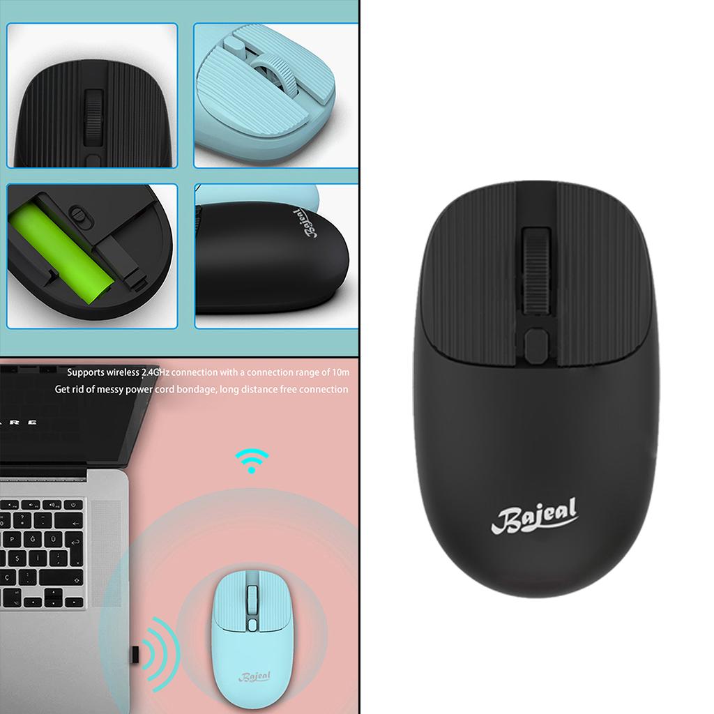 Wireless Mouse w/ USB Receiver Portable 1200DPI Noiseless Click 3 Buttons Black