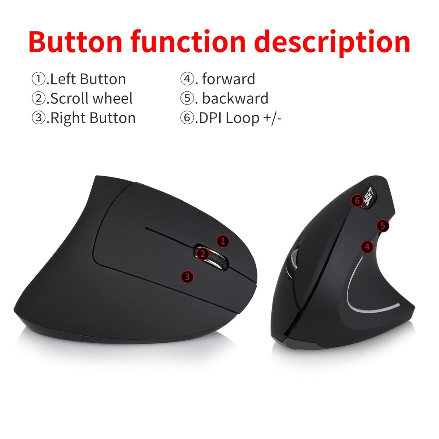 2.4G Vertical Wireless Mouse 6 Buttons Small Mice Reduce Wrist Pain Portable