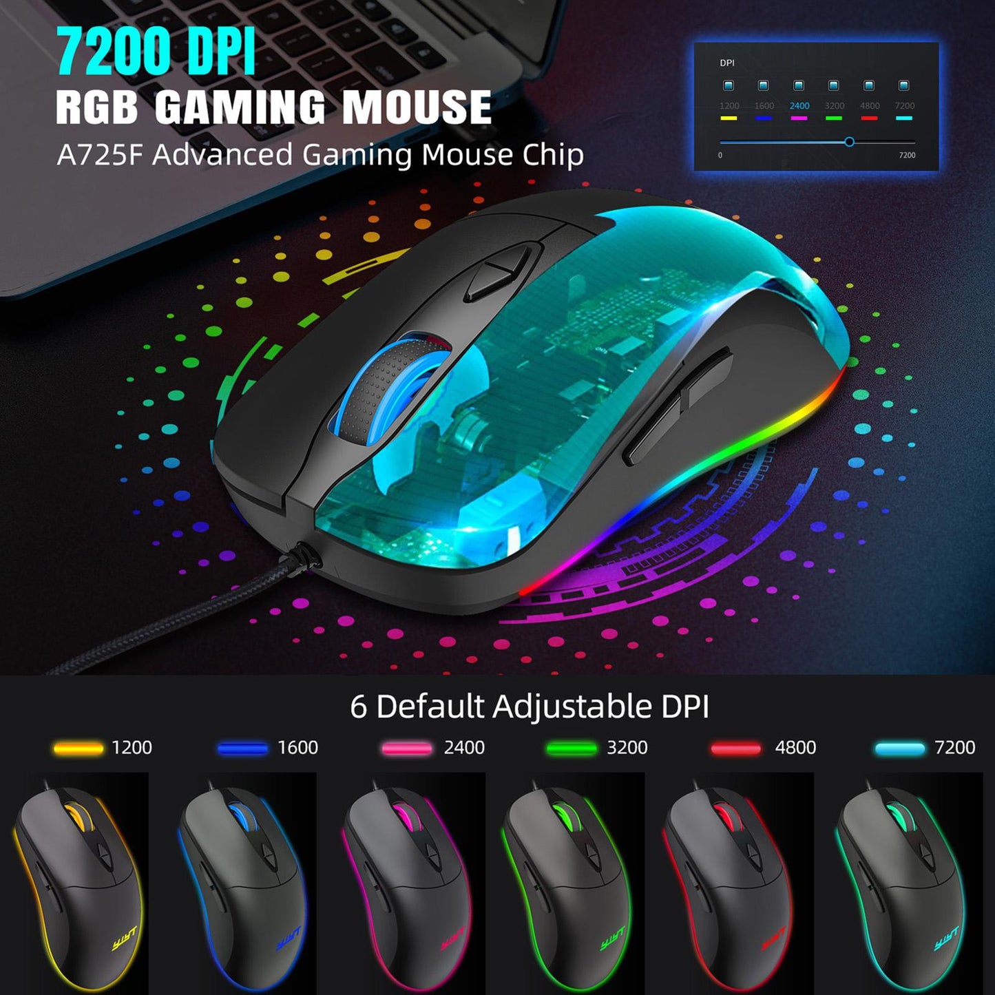 Wired Gaming Mouse up to 7200 DPI for Laptop PC Computer for Office Home