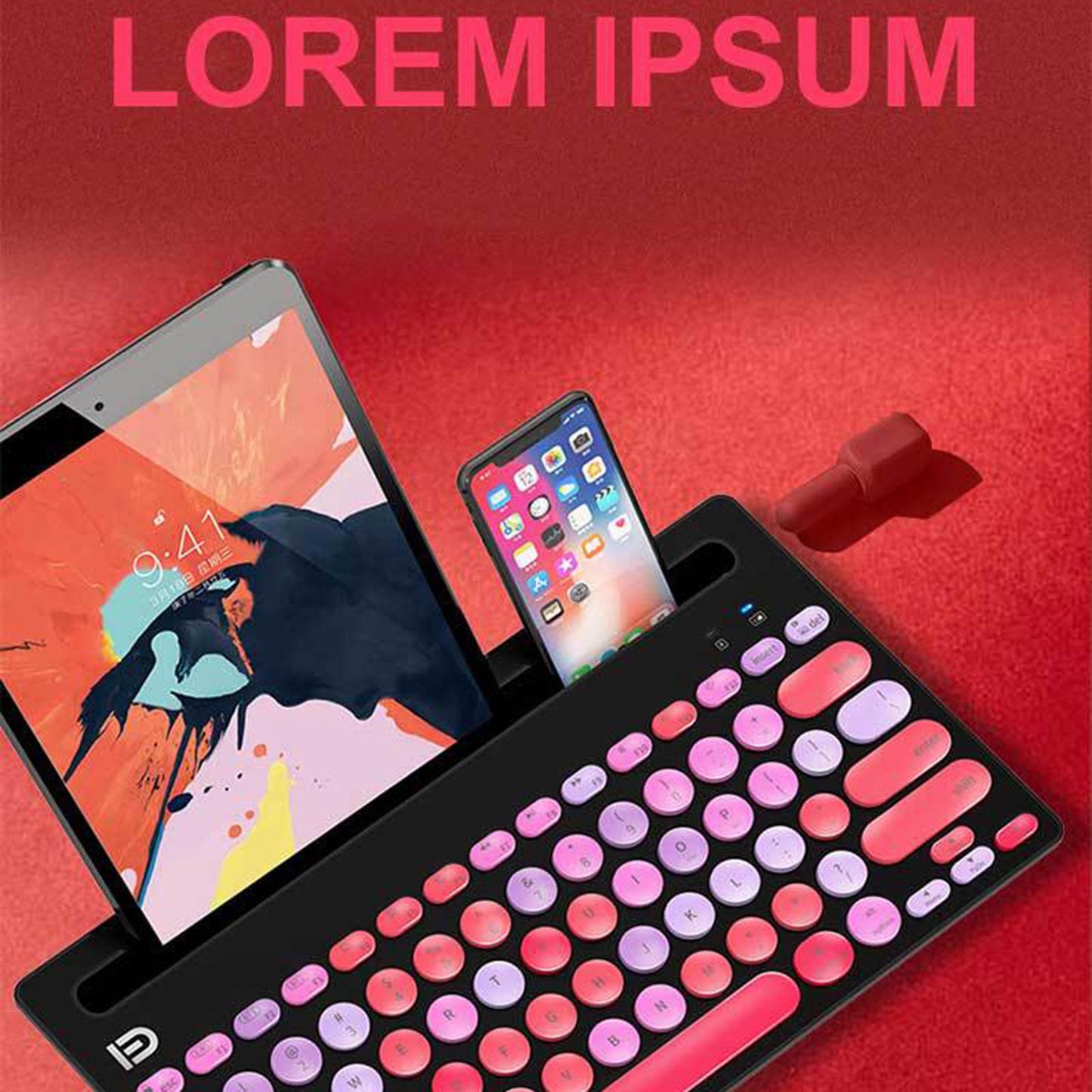 ik3381D Ultra-thin 2.4G Wireless Bluetooth Keyboard w/Card Slots Pink