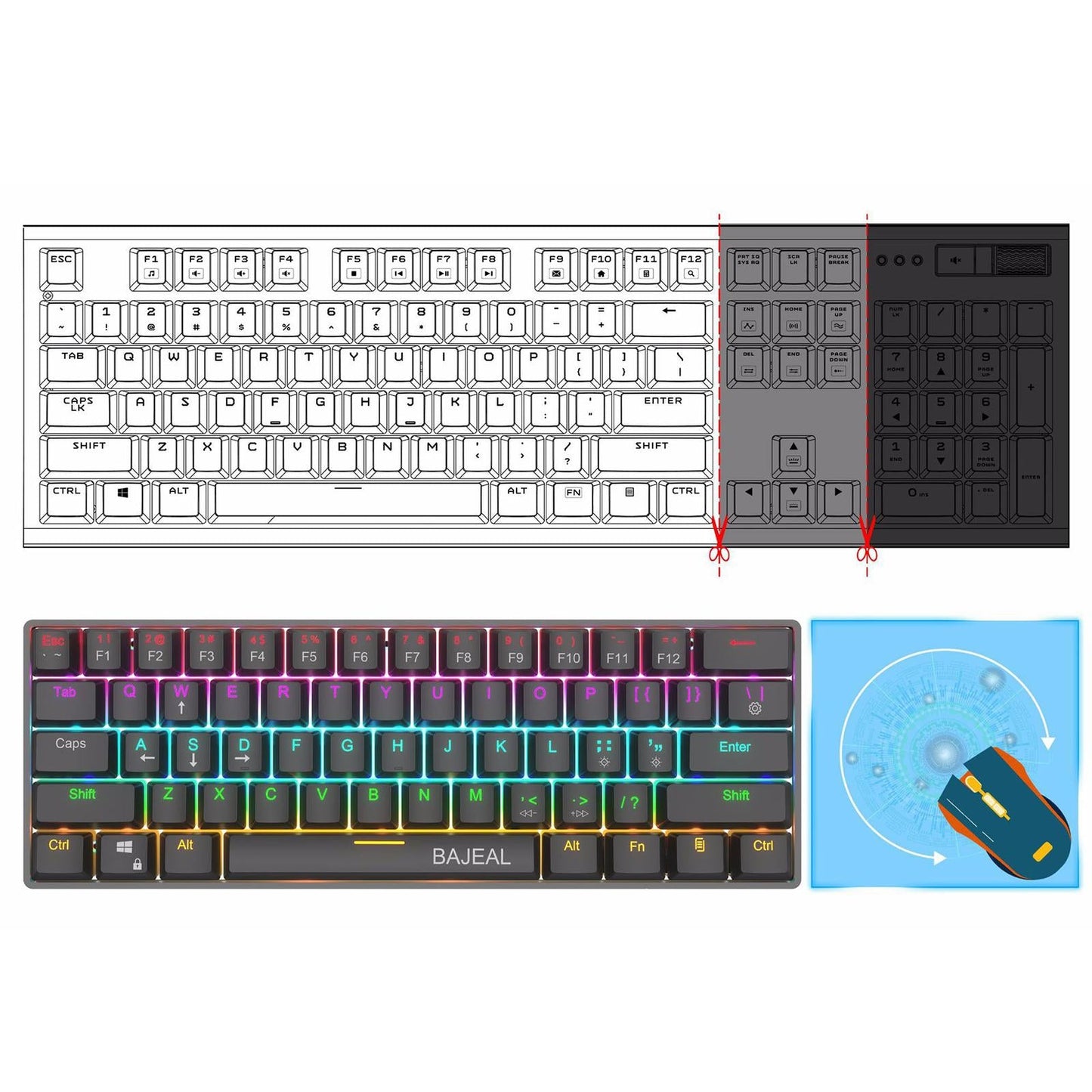 61key Green Axis RGB Illuminated Type-C USB Wired Mechanical Gaming Keyboard