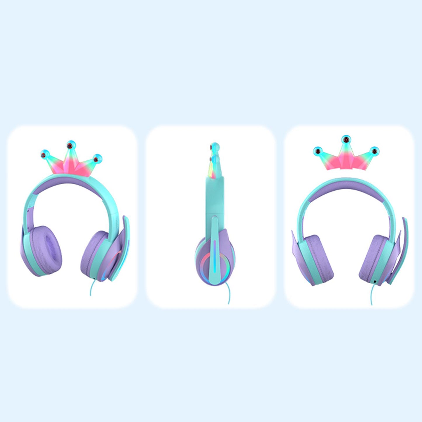 Compact Wired Crown Headset with Mic for Boys Girls Music Phones Pink