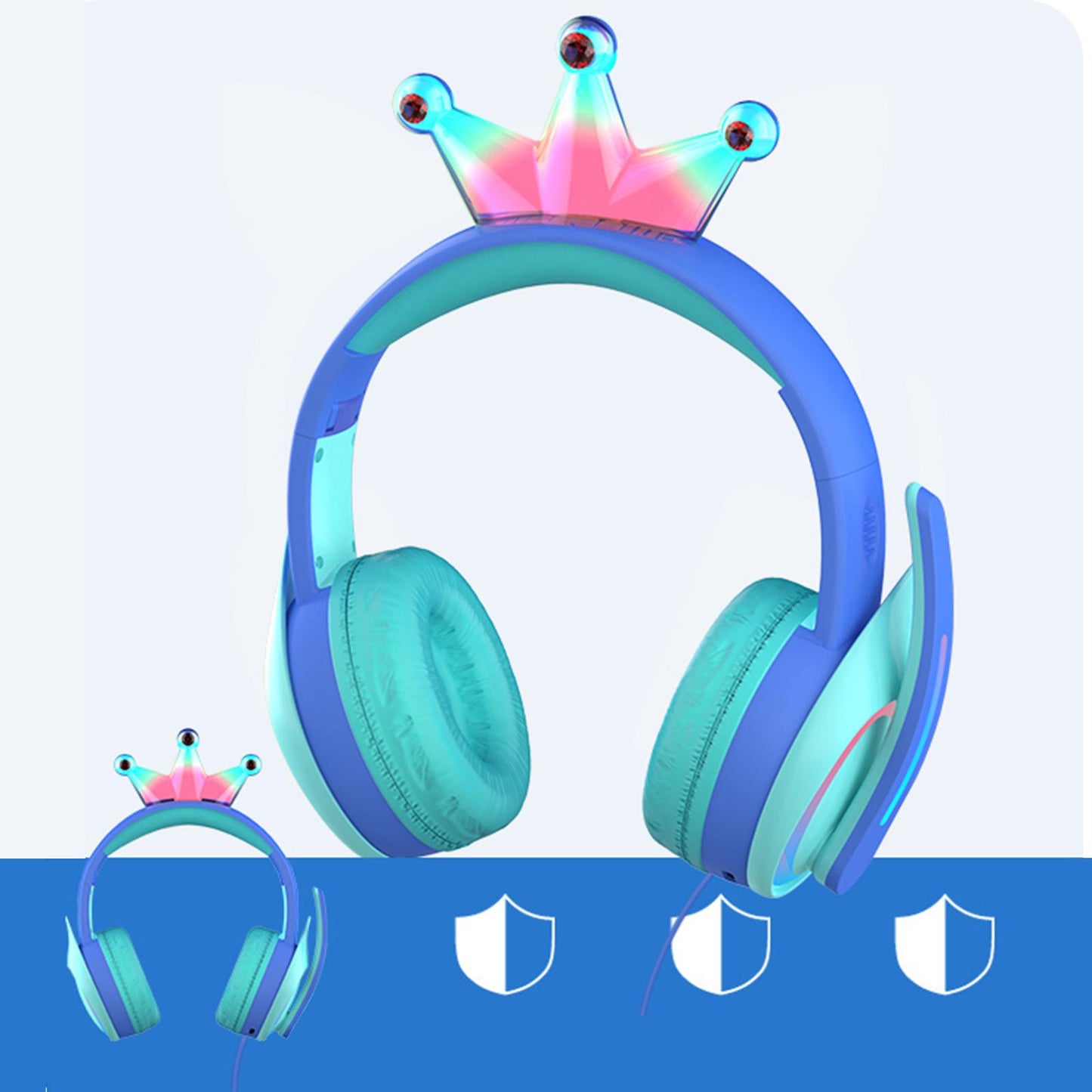 Compact Wired Crown Headset with Mic for Boys Girls Music Phones Pink