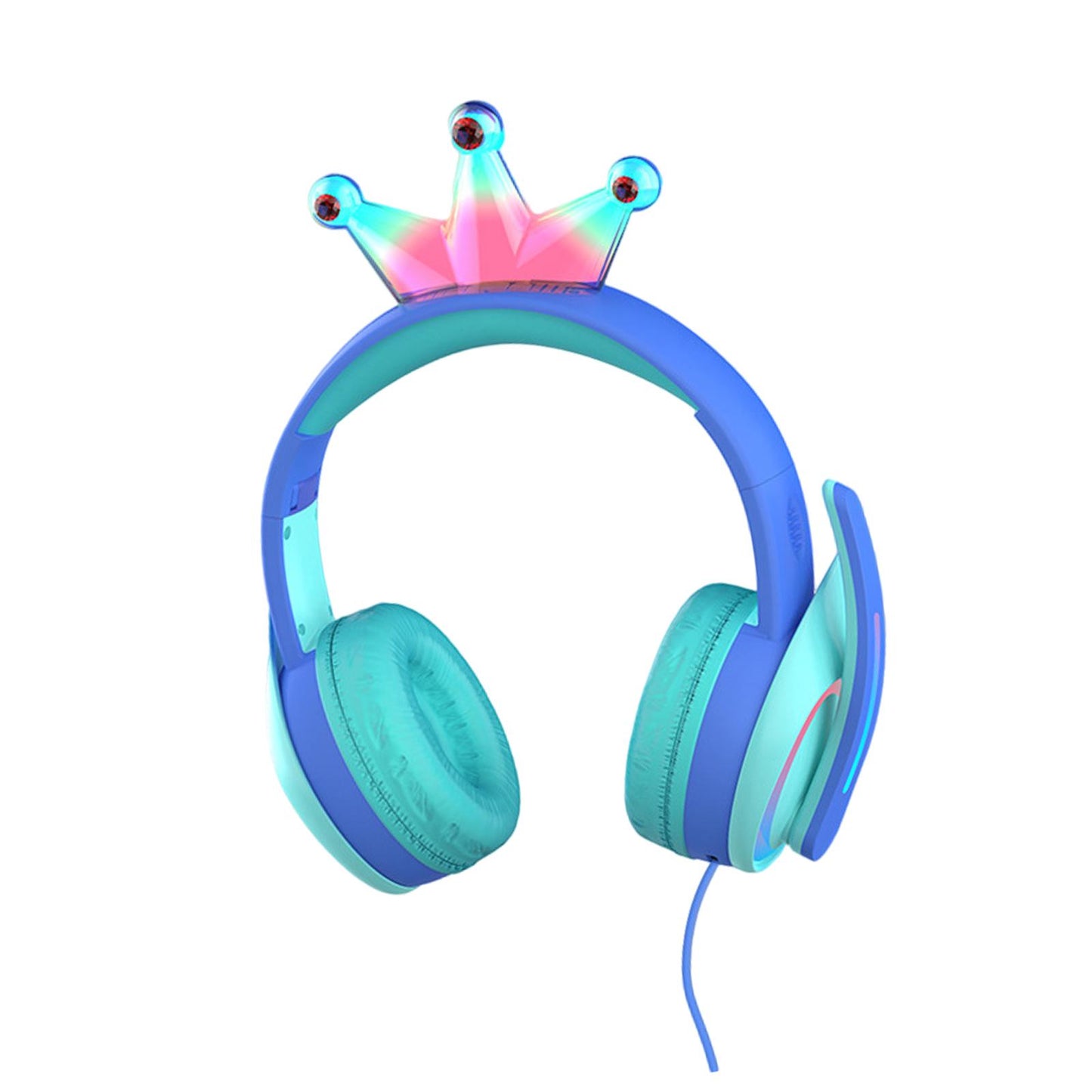 Compact Wired Crown Headset with Mic for Boys Girls Music Phones Blue