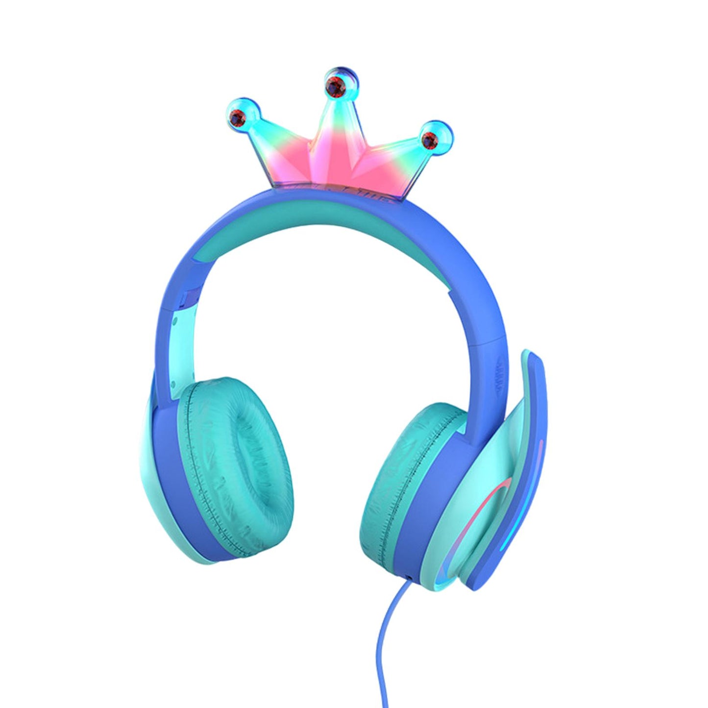 Compact Wired Crown Headset with Mic for Boys Girls Music Phones Blue