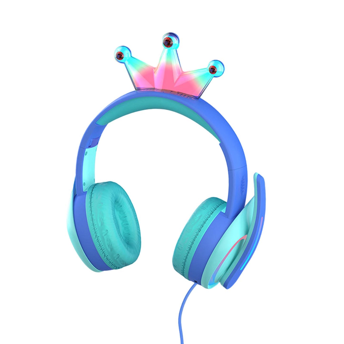 Compact Wired Crown Headset with Mic for Boys Girls Music Phones Blue