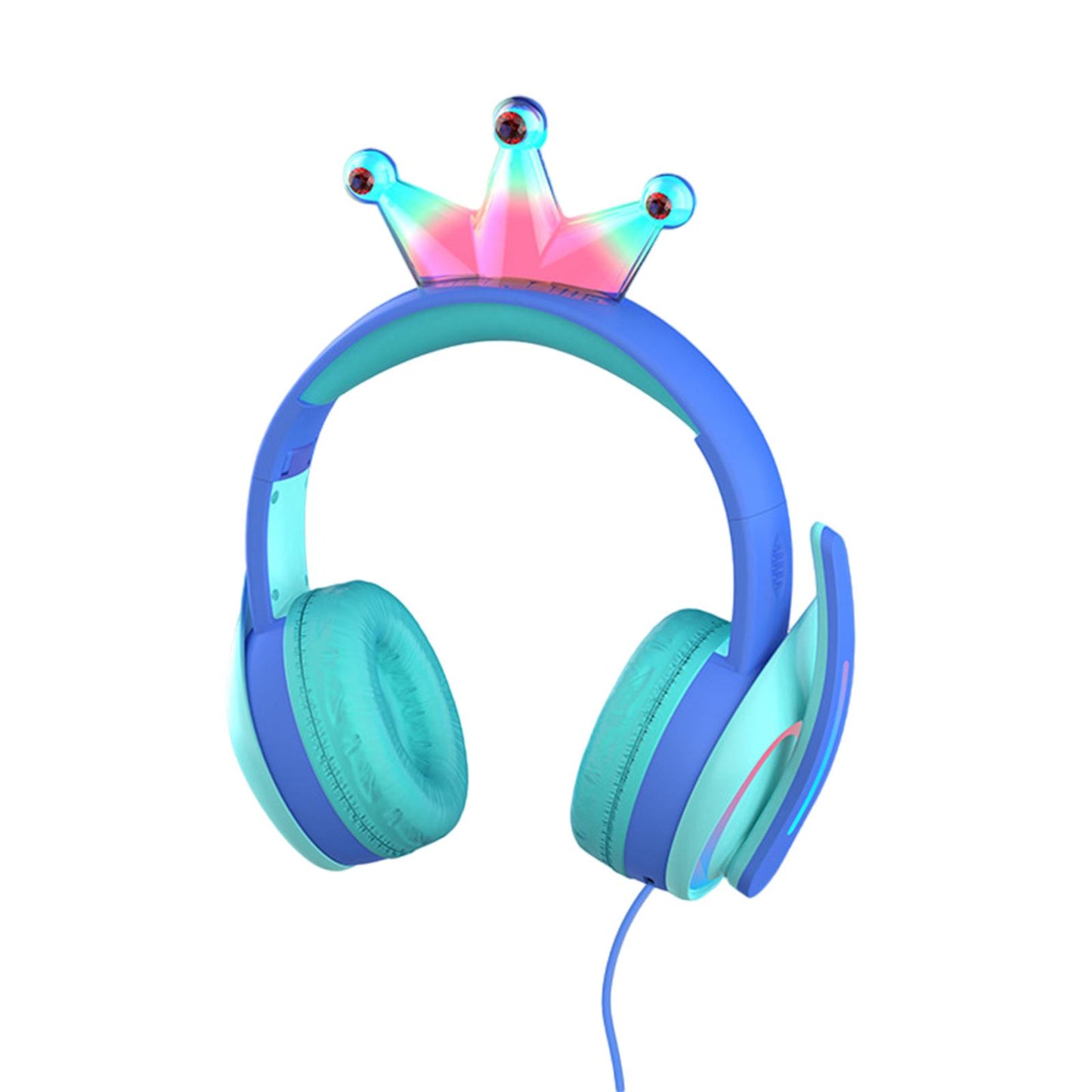 Compact Wired Crown Headset with Mic for Boys Girls Music Phones Blue