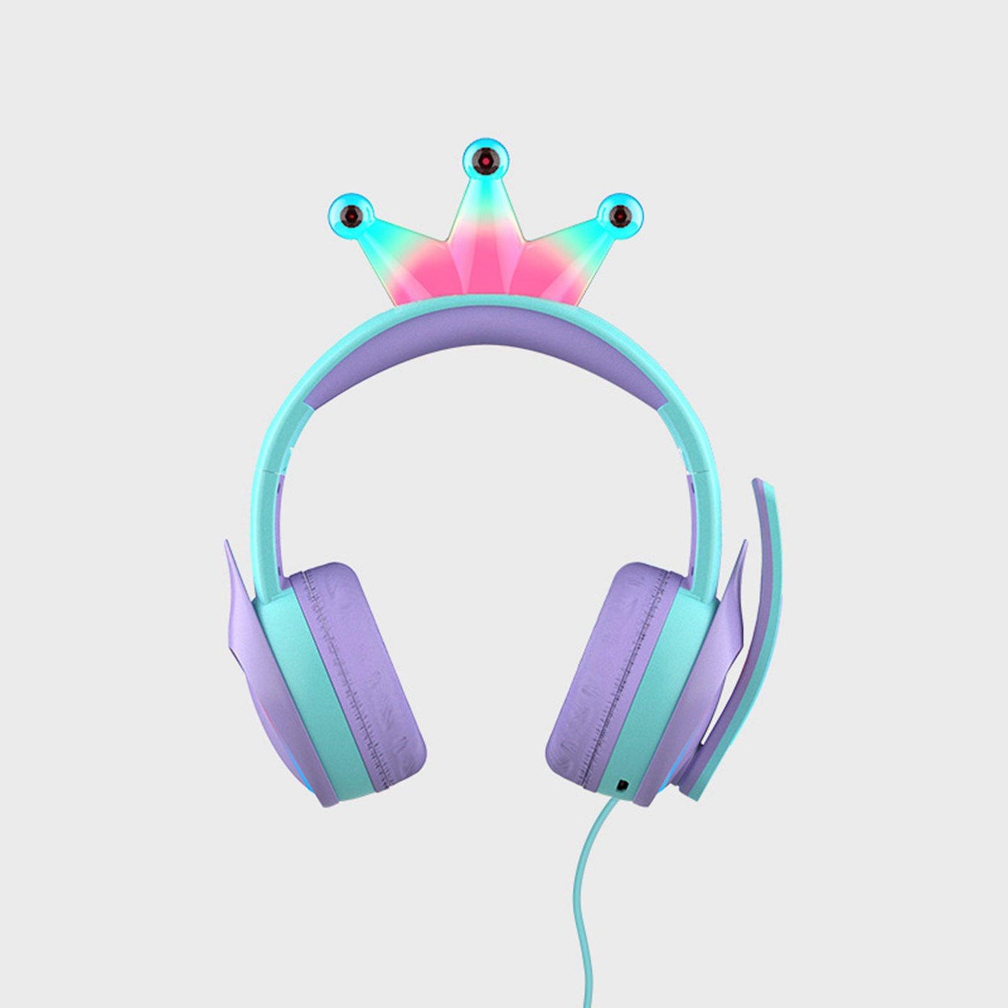 Compact Wired Crown Headset with Mic for Boys Girls Music Phones Light Blue