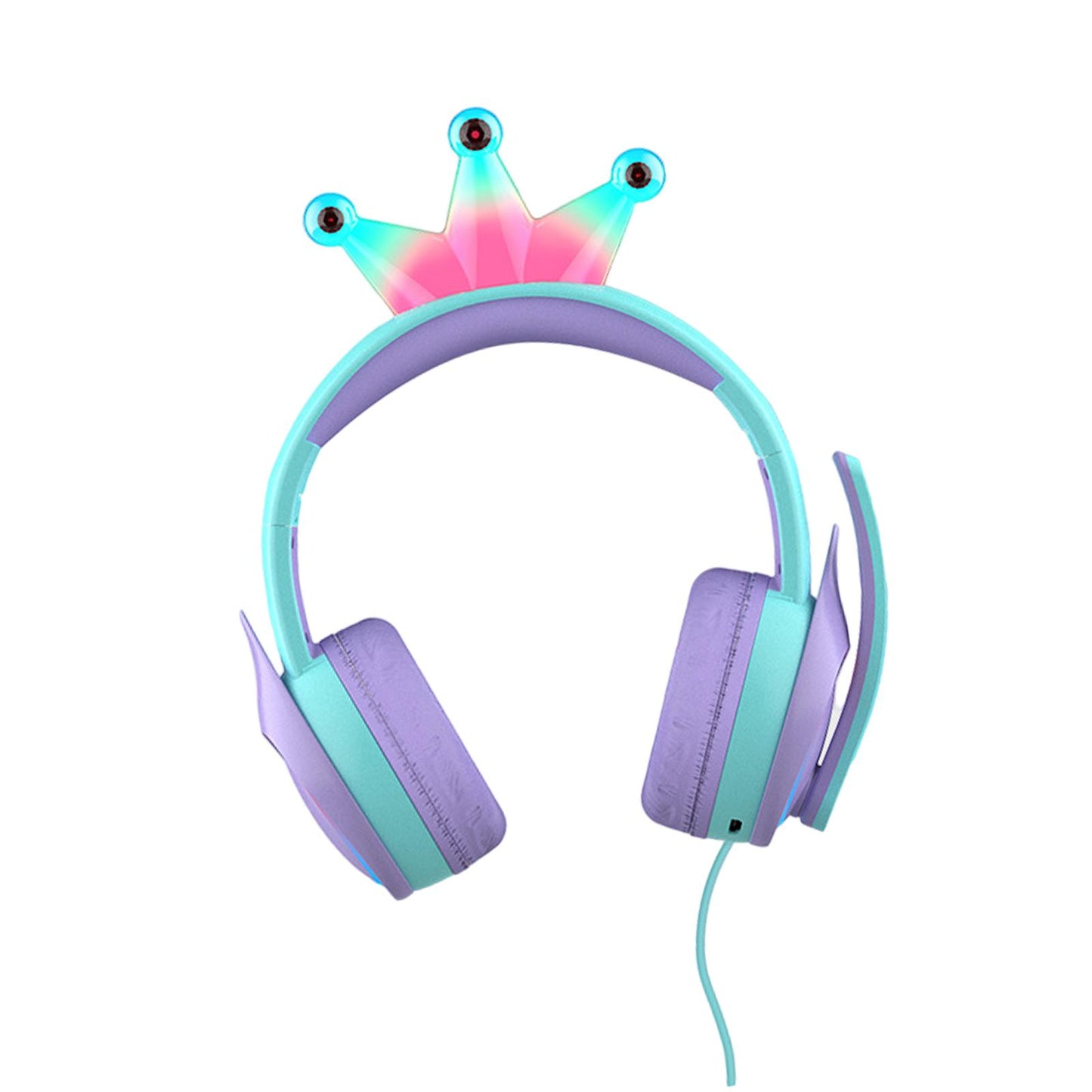 Compact Wired Crown Headset with Mic for Boys Girls Music Phones Light Blue