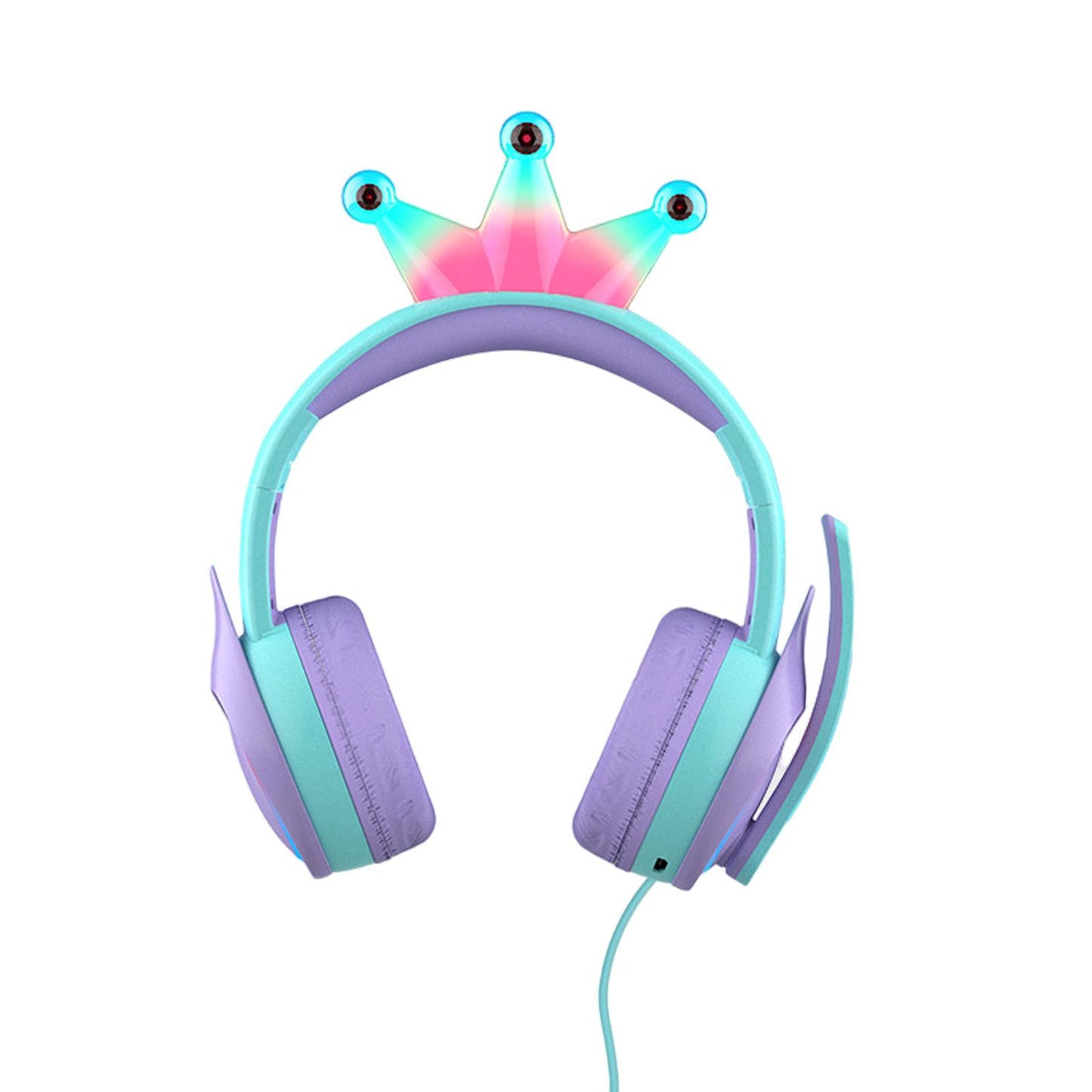 Compact Wired Crown Headset with Mic for Boys Girls Music Phones Light Blue