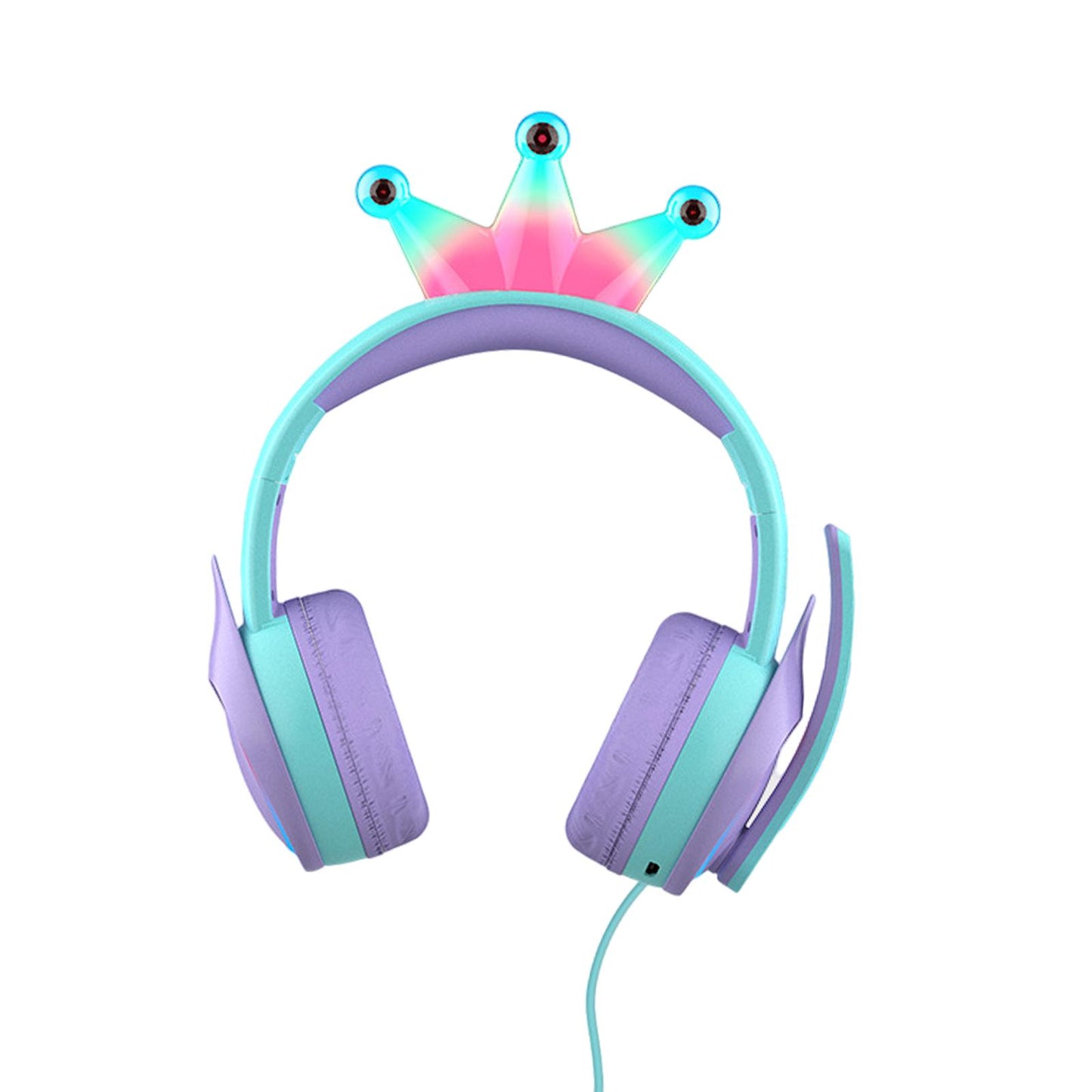 Compact Wired Crown Headset with Mic for Boys Girls Music Phones Light Blue