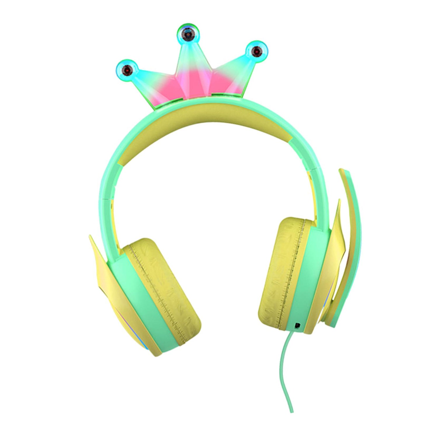Compact Wired Crown Headset with Mic for Boys Girls Music Phones Green