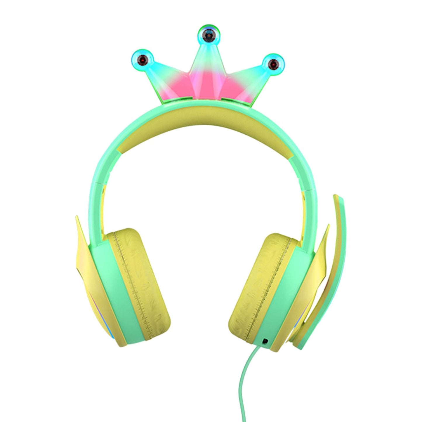 Compact Wired Crown Headset with Mic for Boys Girls Music Phones Green