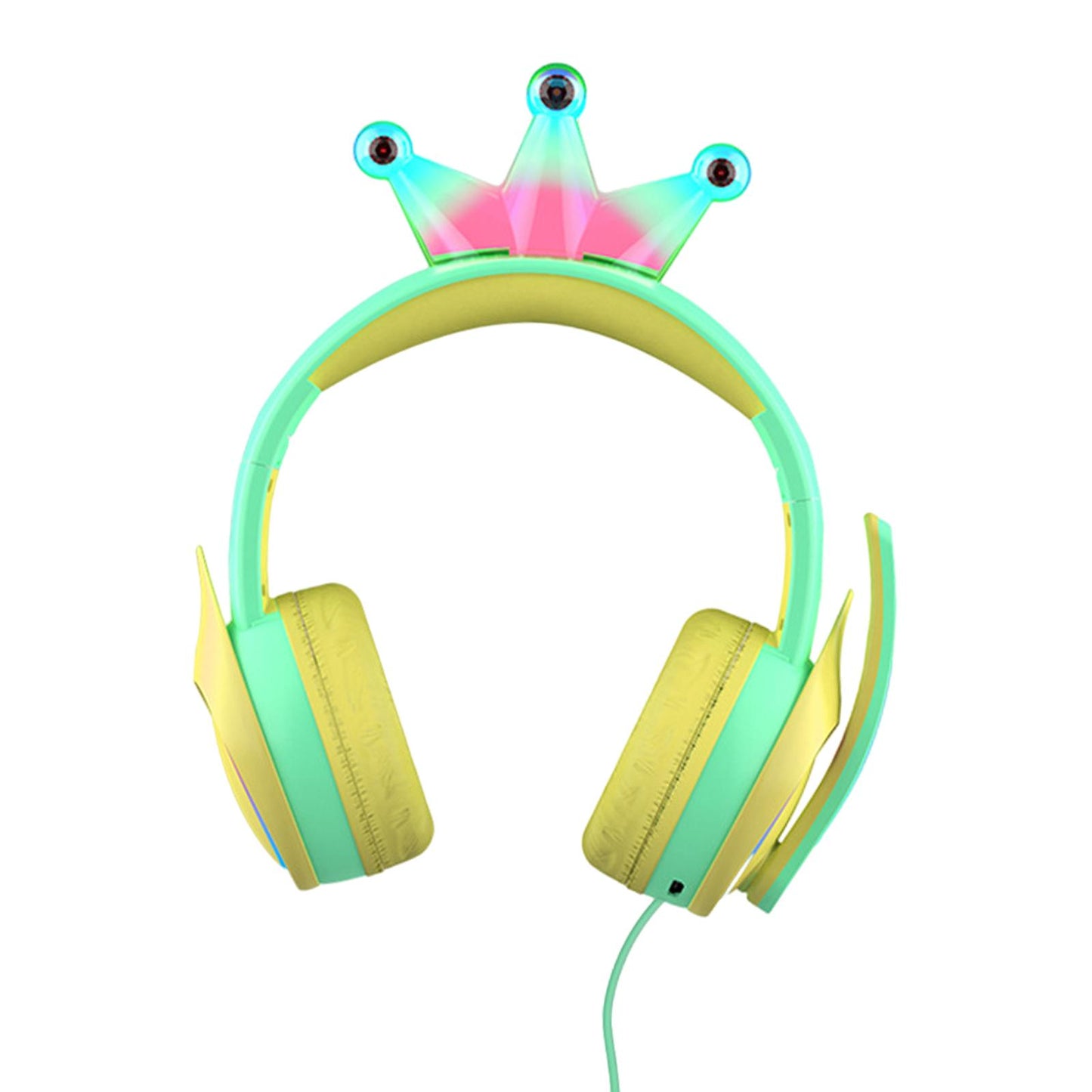 Compact Wired Crown Headset with Mic for Boys Girls Music Phones Green