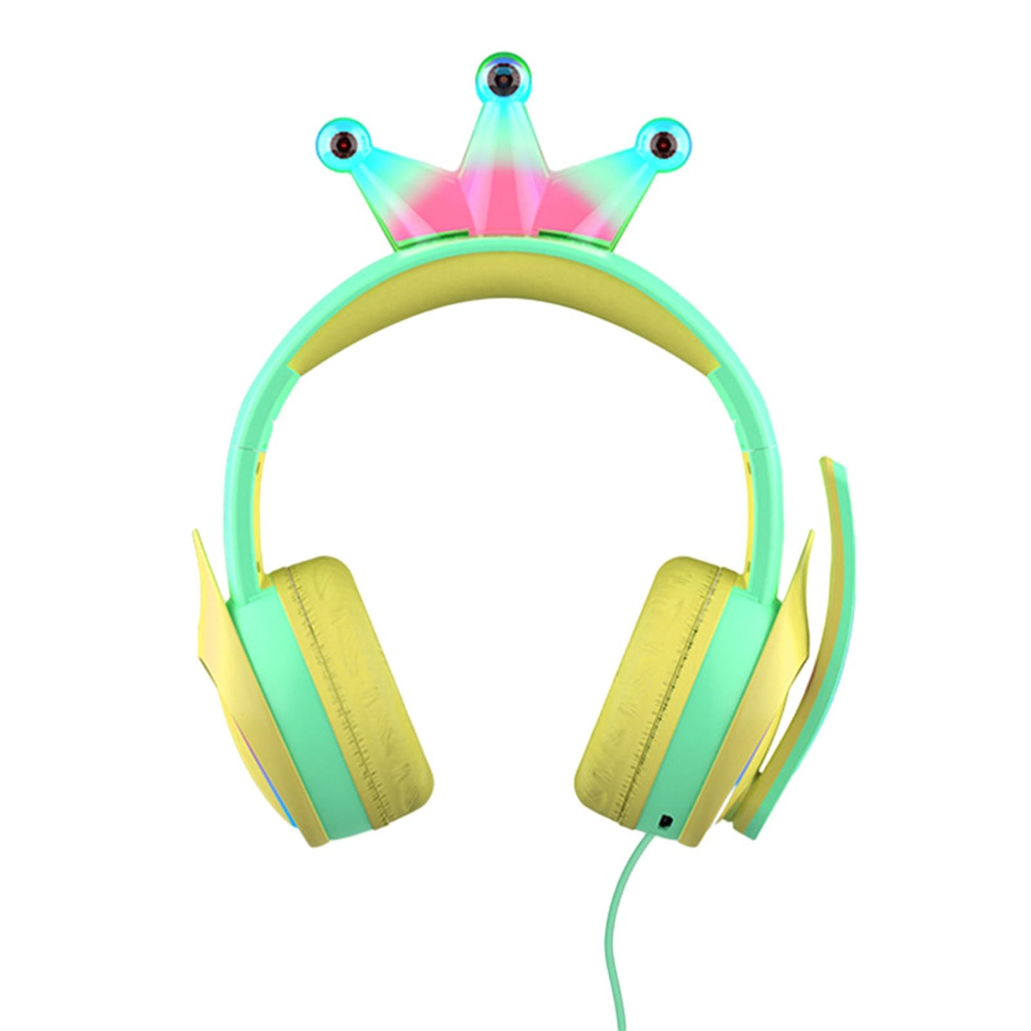 Compact Wired Crown Headset with Mic for Boys Girls Music Phones Green
