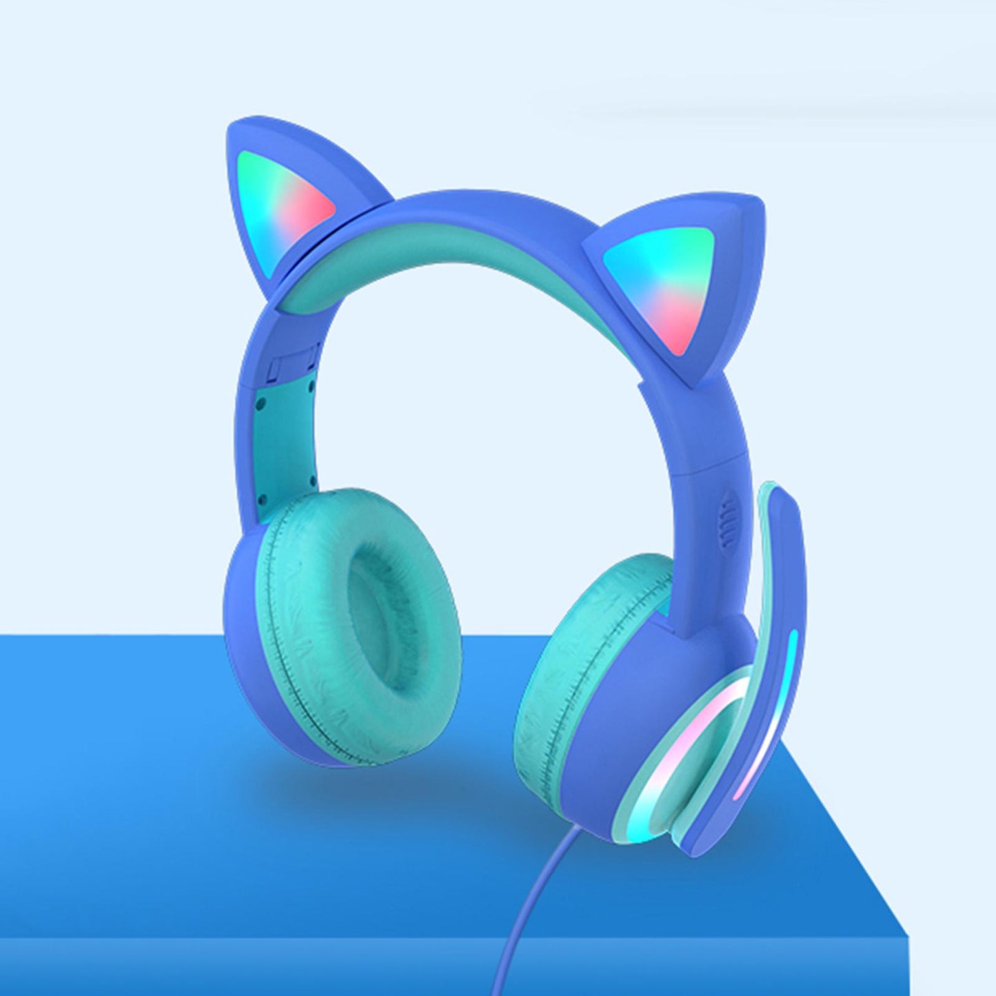 Kid LED Fashion Cute Cat Ear Headphones On-Ear Headsets with Mic Foldable Wired Pink