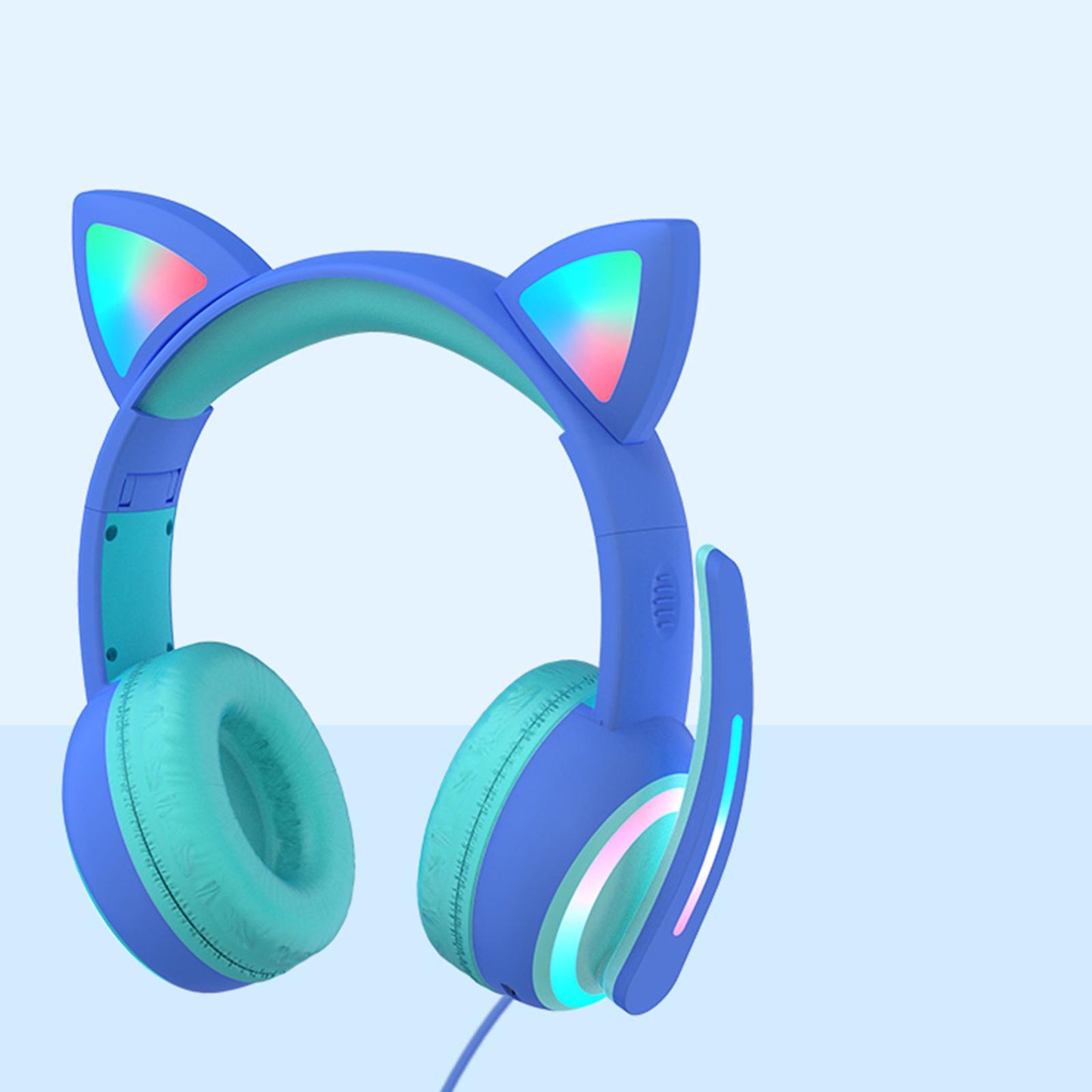 Kid LED Fashion Cute Cat Ear Headphones On-Ear Headsets with Mic Foldable Wired Pink