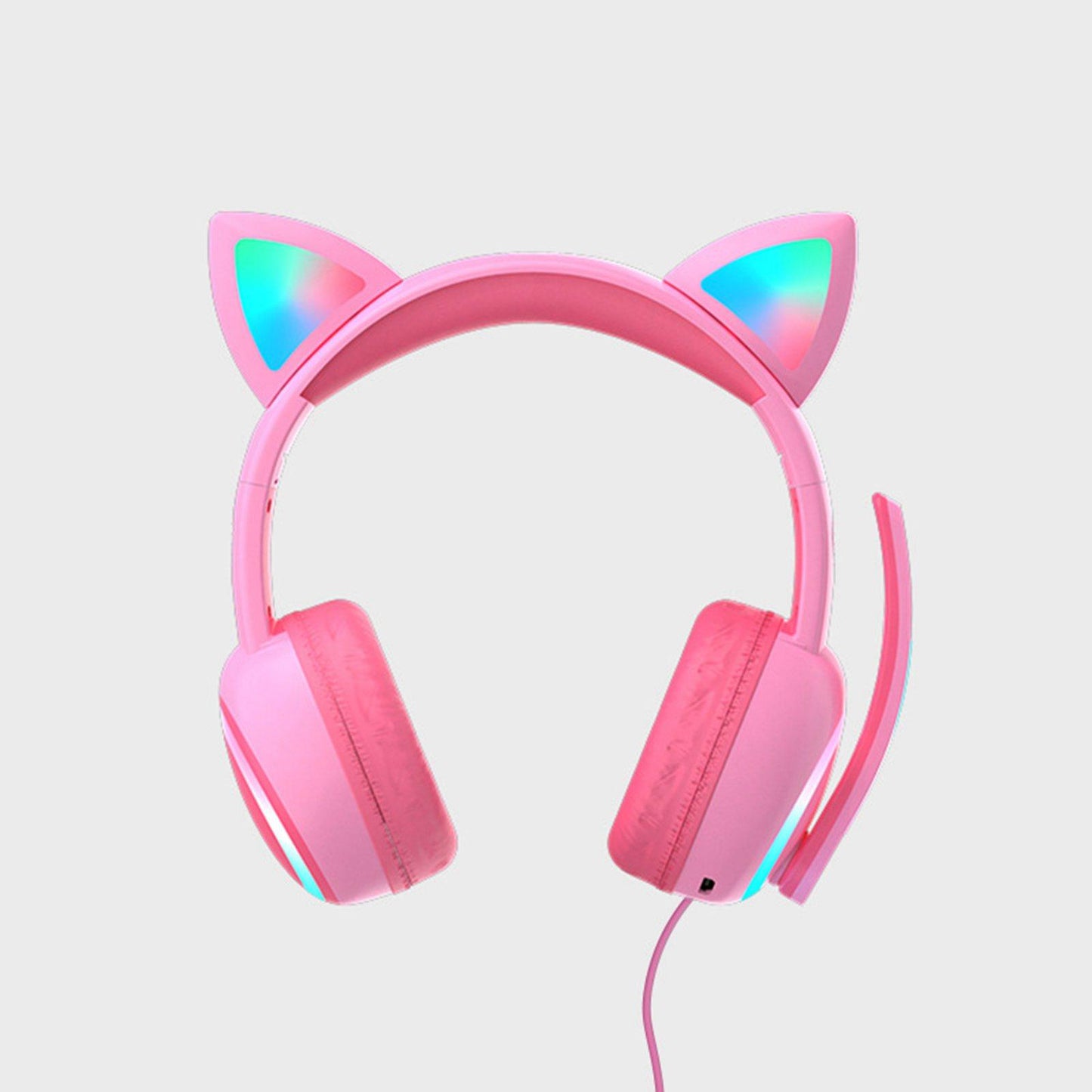 Kid LED Fashion Cute Cat Ear Headphones On-Ear Headsets with Mic Foldable Wired Pink