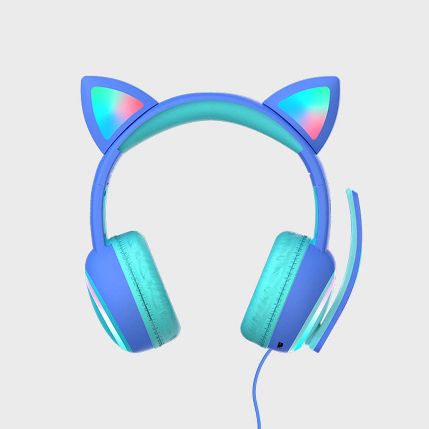 Kid LED Fashion Cute Cat Ear Headphones On-Ear Headsets with Mic Foldable Wired Dark Blue