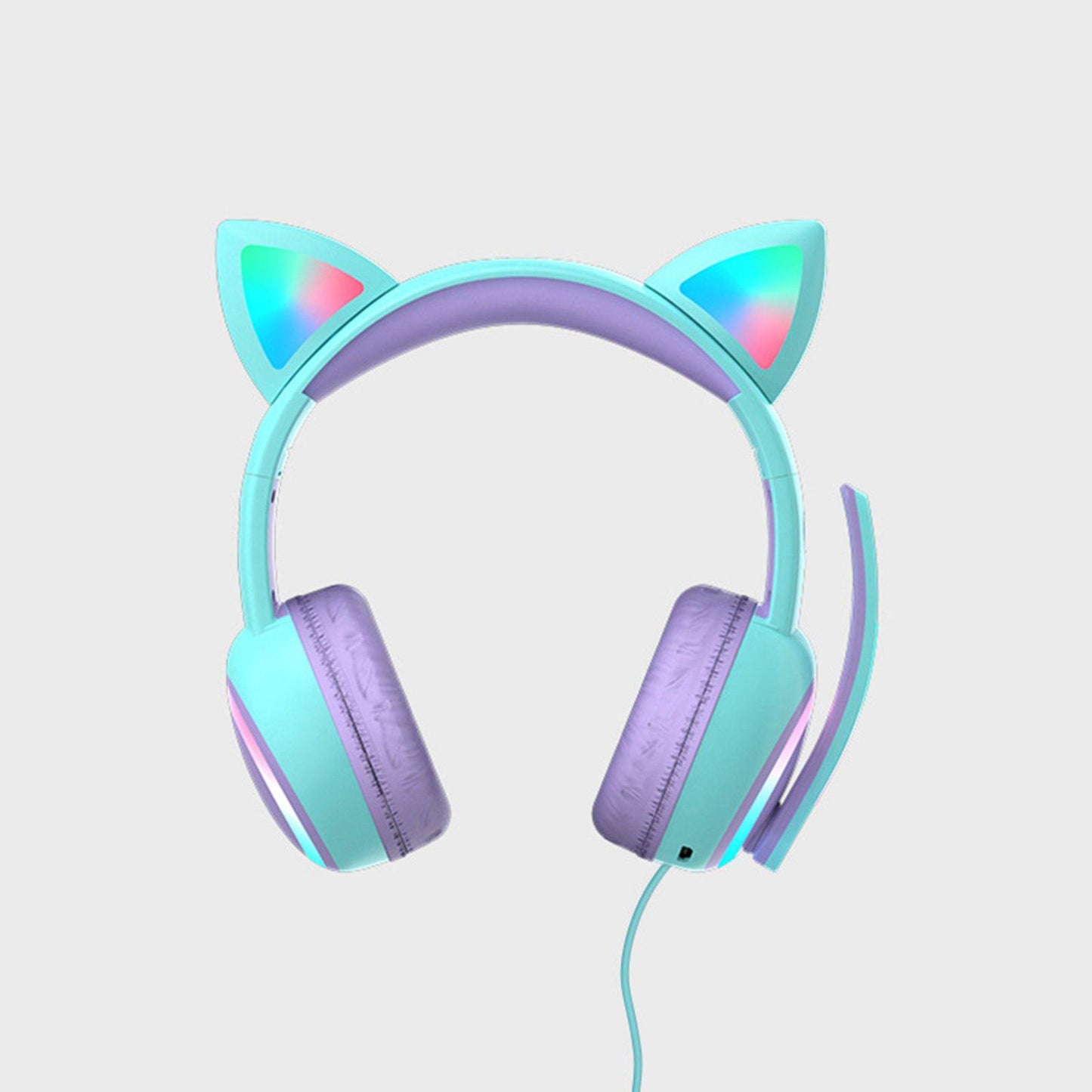 Kid LED Fashion Cute Cat Ear Headphones On-Ear Headsets with Mic Foldable Wired Light Blue