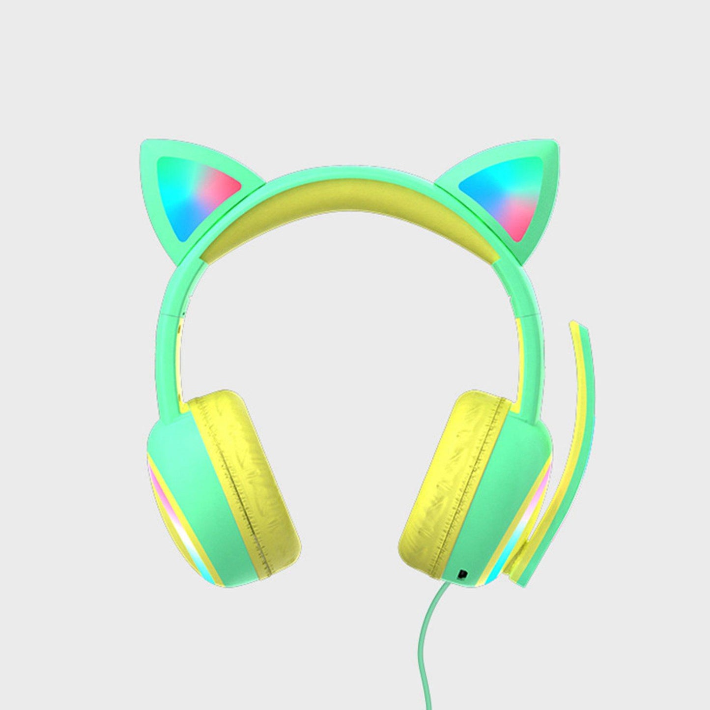 Kid LED Fashion Cute Cat Ear Headphones On-Ear Headsets with Mic Foldable Wired Green