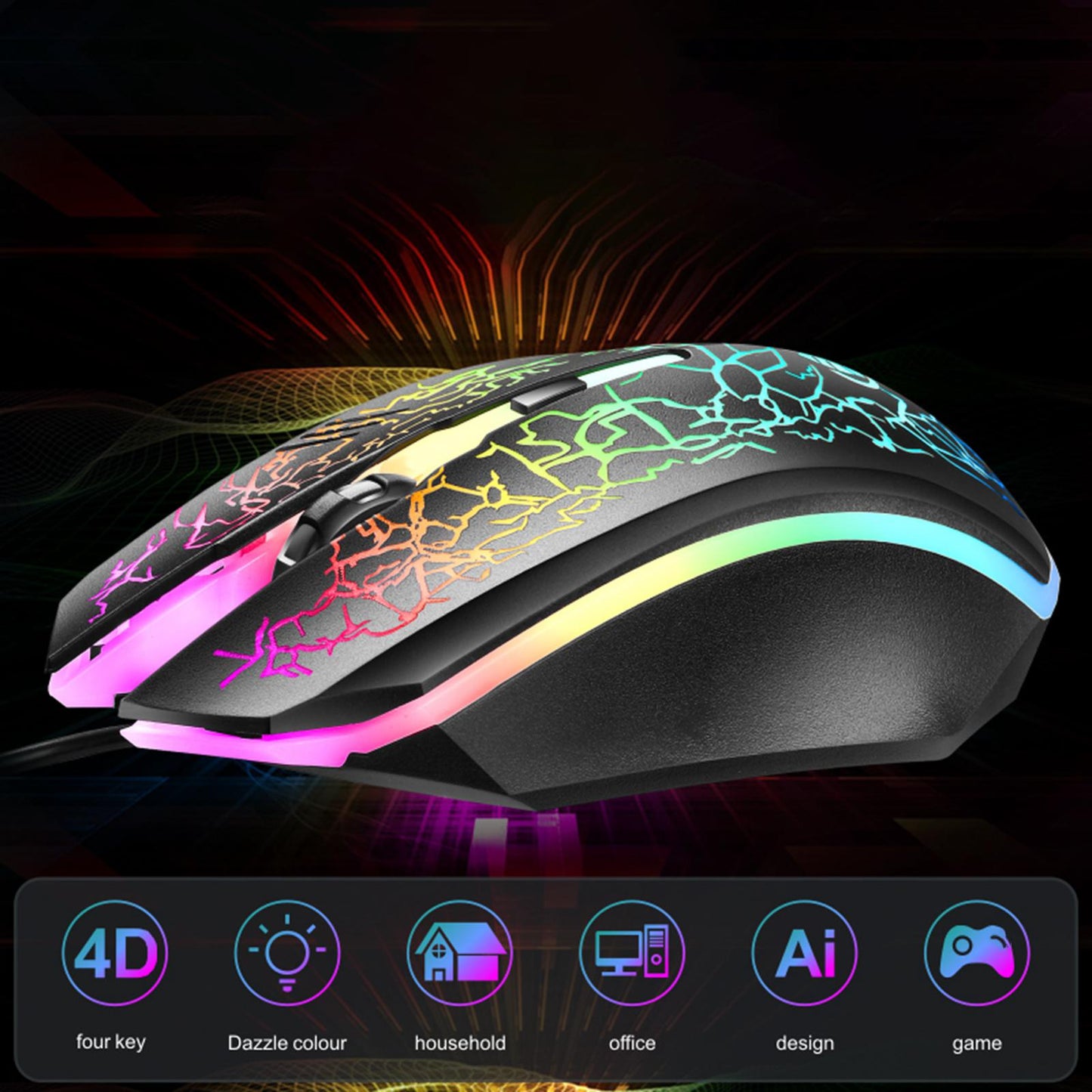 LED Gaming Keyboard and Mouse Combo RGB Hot Key Bottons Ergonomic USB for PC