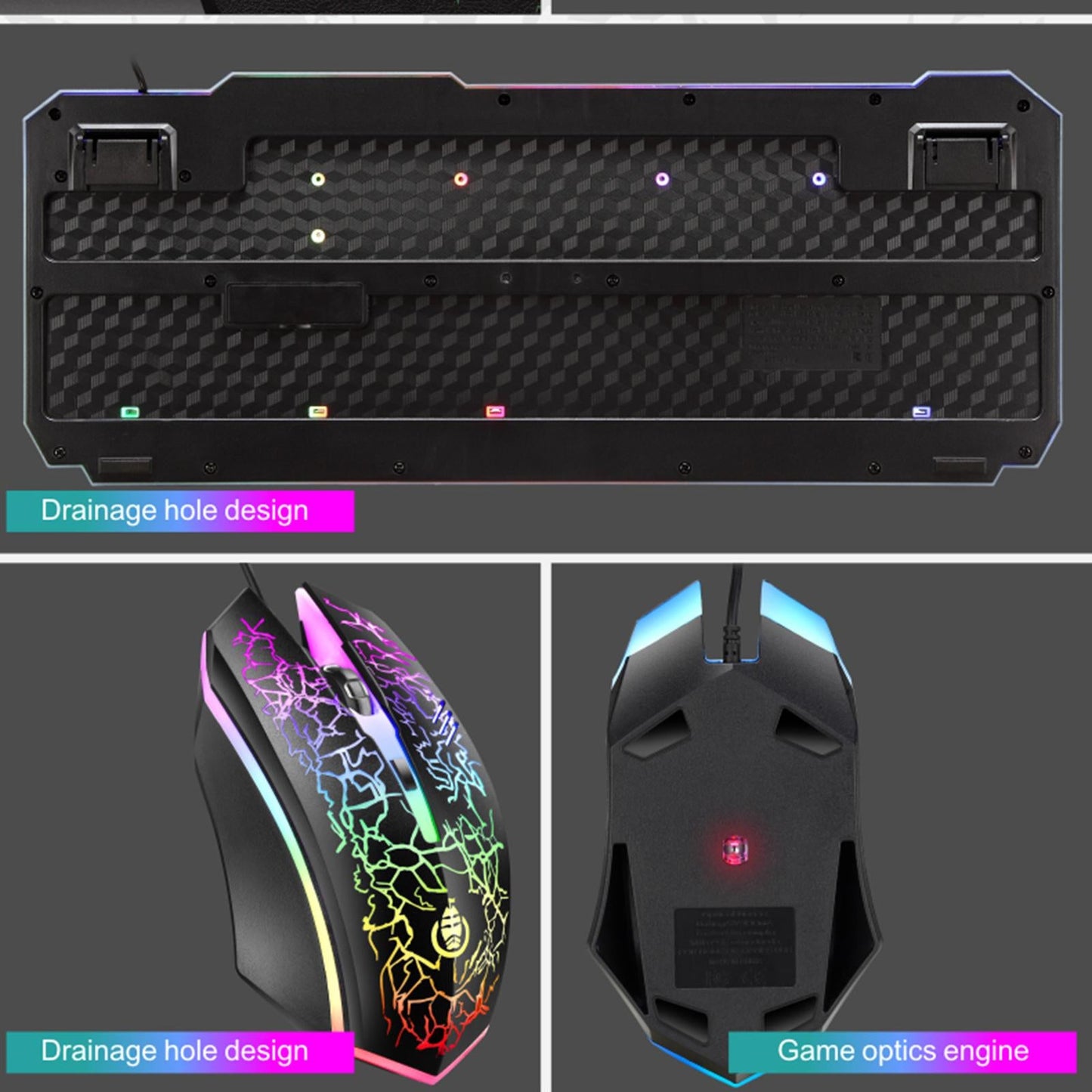LED Gaming Keyboard and Mouse Combo RGB Hot Key Bottons Ergonomic USB for PC