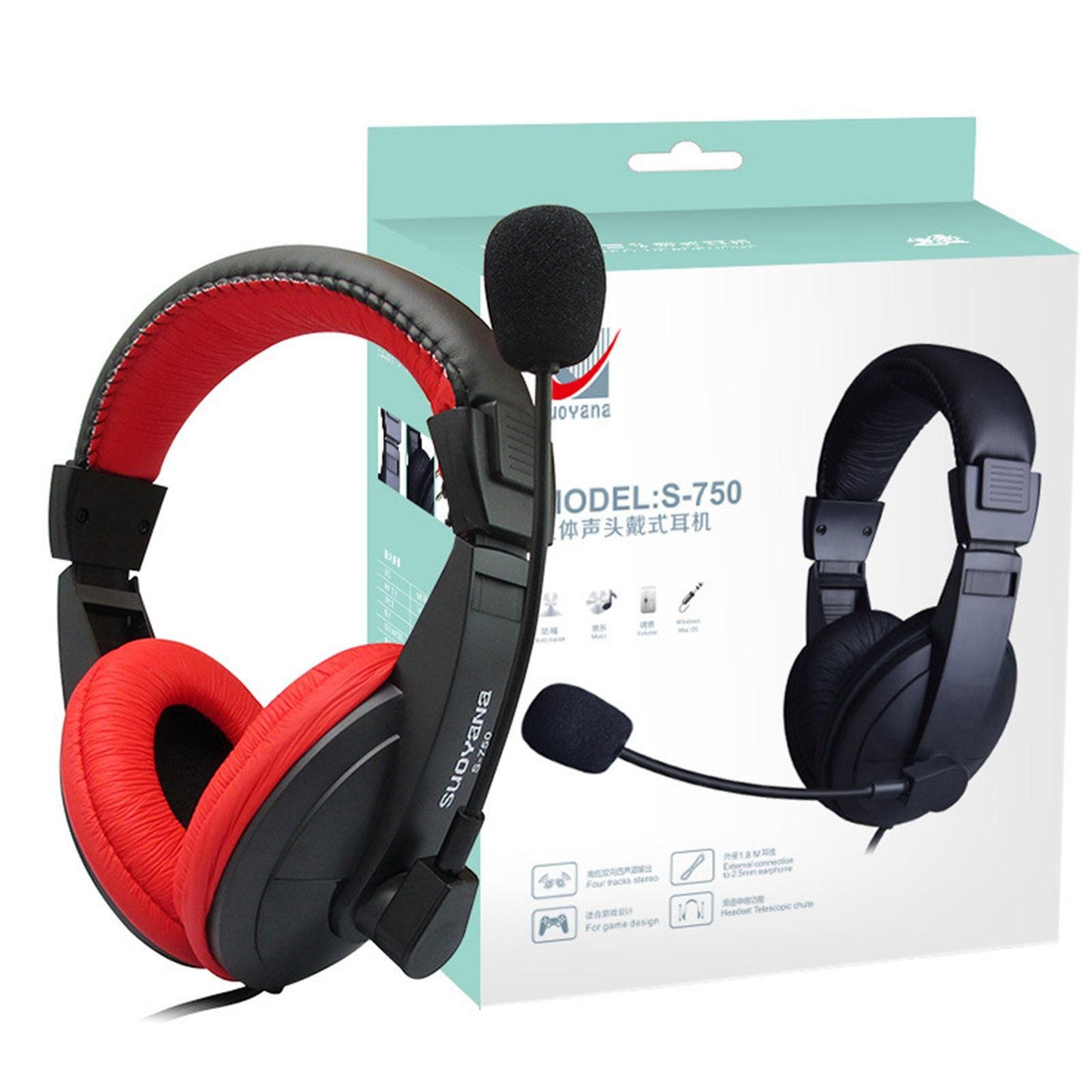 Over-Ear Gaming Headphone with Mic 3.5mm Bass Surround for Laptop Red
