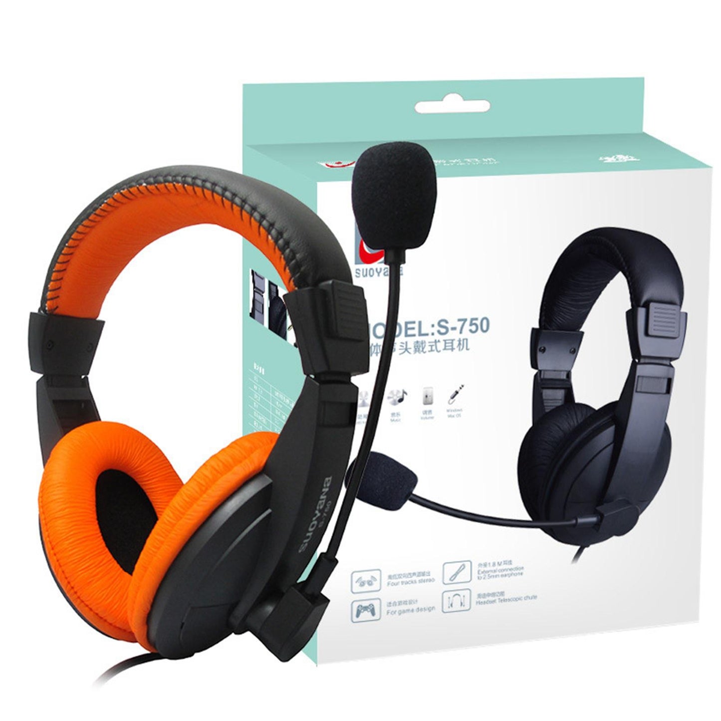 Over-Ear Gaming Headphone with Mic 3.5mm Bass Surround for Laptop Orange