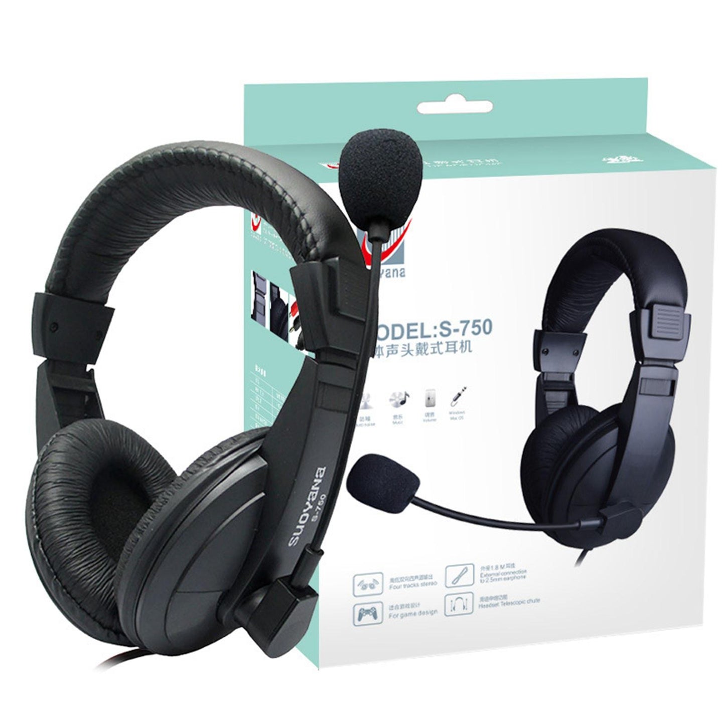 Over-Ear Gaming Headphone with Mic 3.5mm Bass Surround for Laptop Black