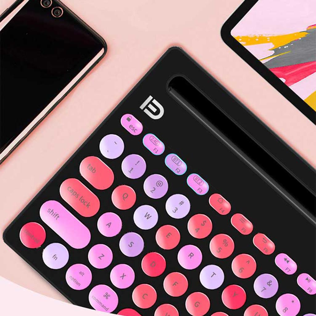 Mini 79-Key Round Keycaps Bluetooth Keyboard for Computer Portable pink
