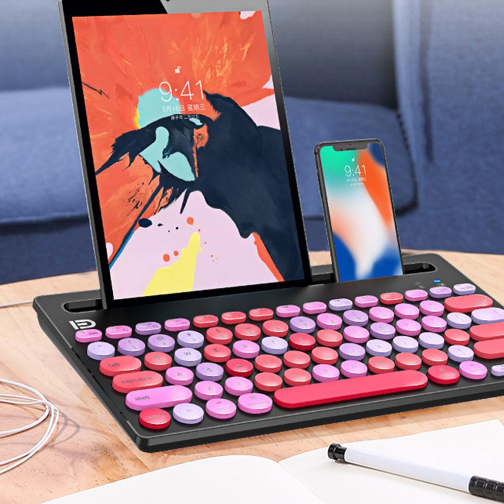 Mini 79-Key Round Keycaps Bluetooth Keyboard for Computer Portable pink