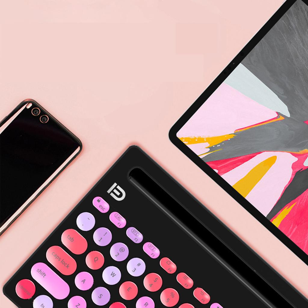 Mini 79-Key Round Keycaps Bluetooth Keyboard for Computer Portable black