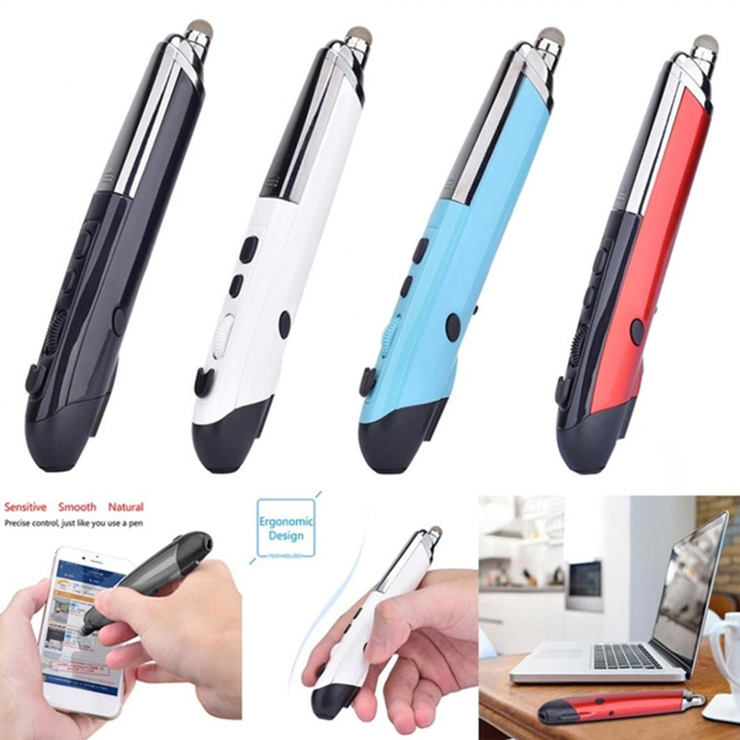 2.4G Wireless Optical USB Touch-Pen Mouse 1600DPI Pocket Mouse Pen white