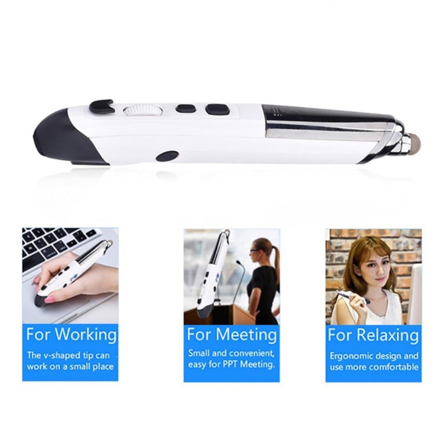 2.4G Wireless Optical USB Touch-Pen Mouse 1600DPI Pocket Mouse Pen blue