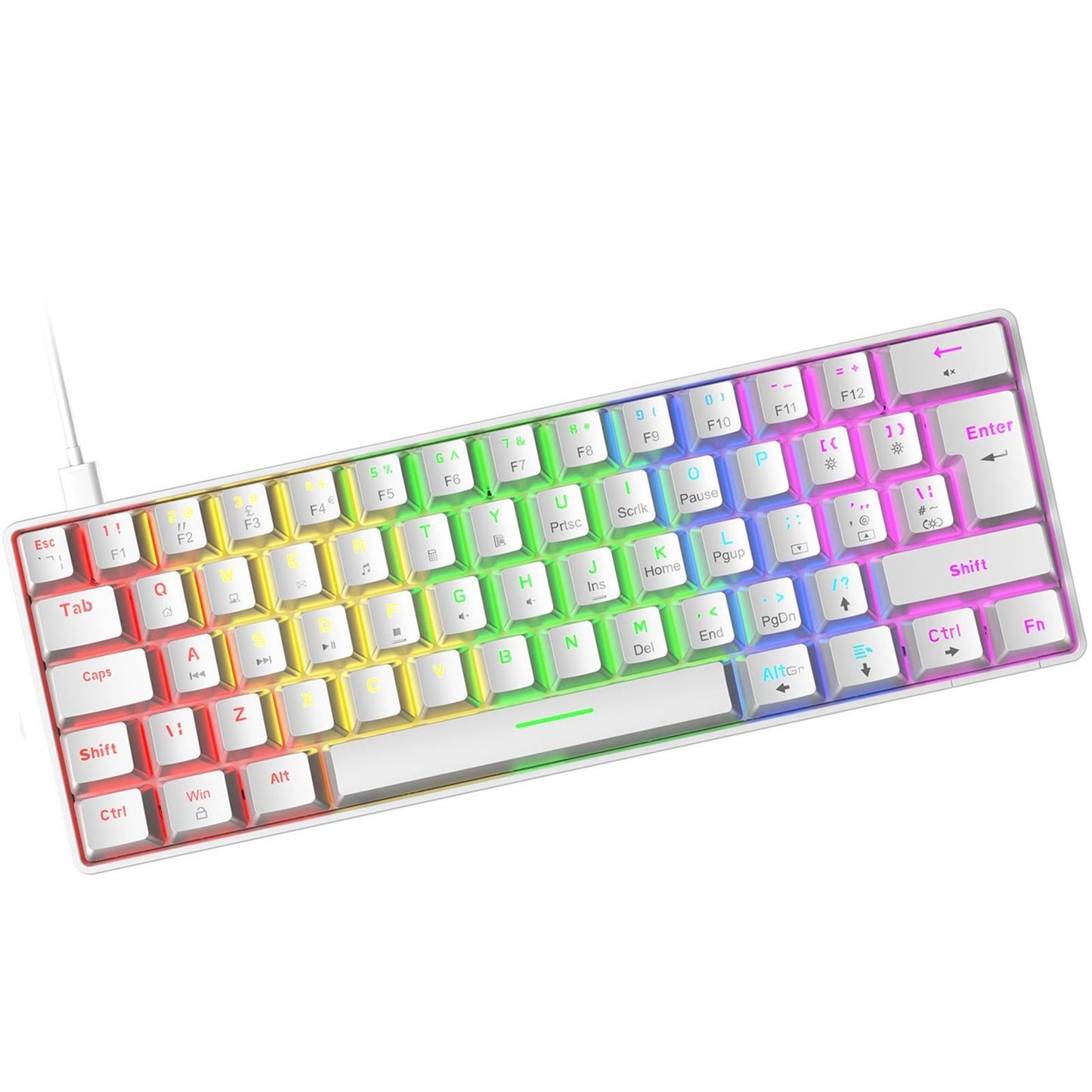Wired 62Keys Mechanical Gaming Keyboard Backlit for Gaming Typing white Blue switch