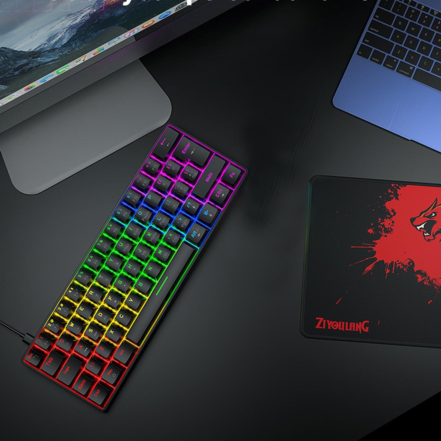 Wired 62Keys Mechanical Gaming Keyboard Backlit for Gaming Typing white Red switch