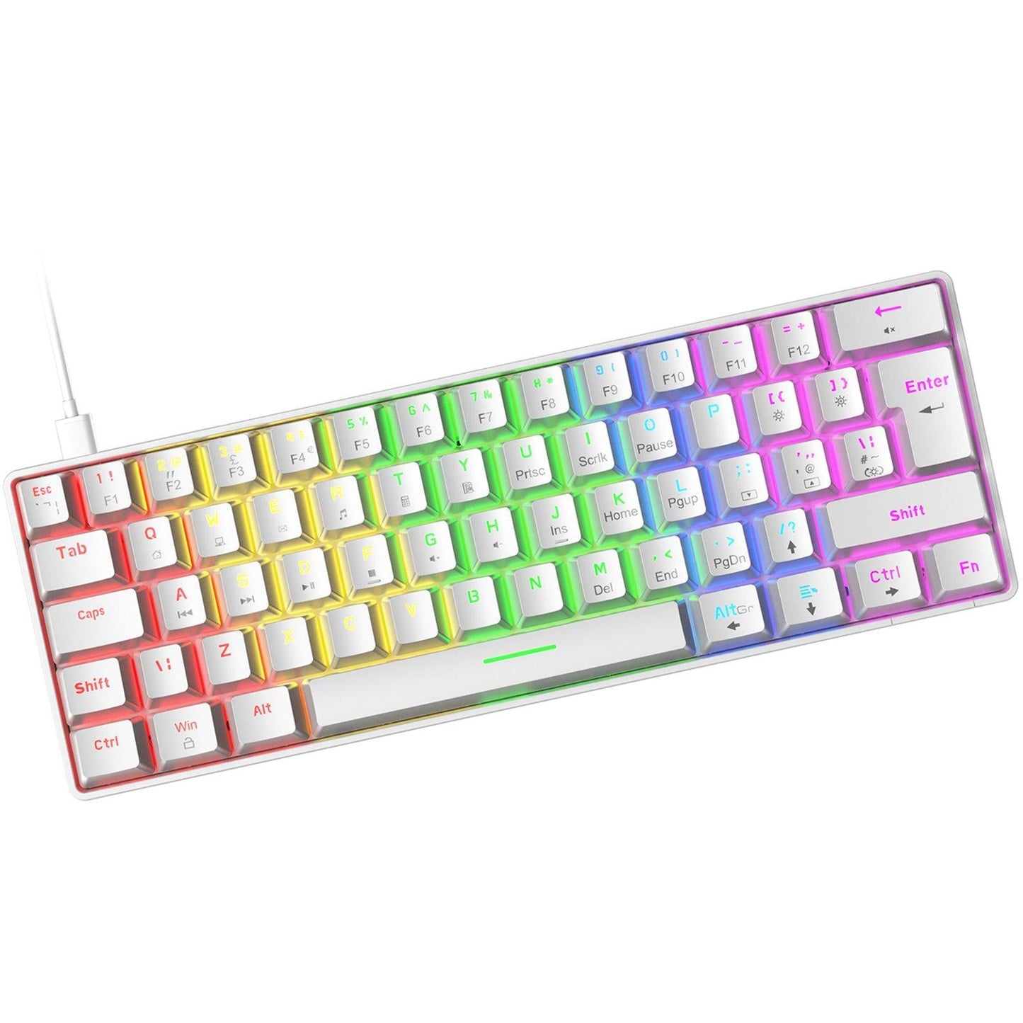 Wired 62Keys Mechanical Gaming Keyboard Backlit for Gaming Typing white Red switch