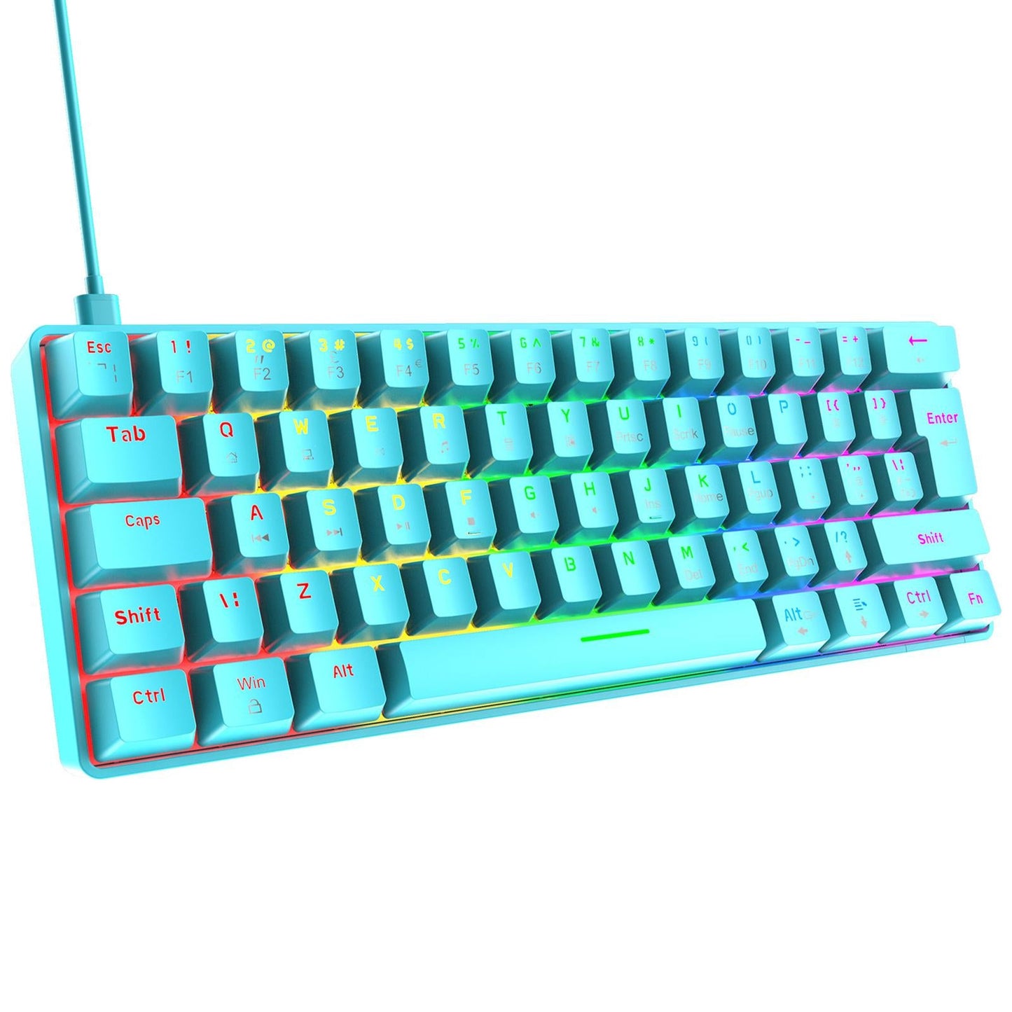 Wired 62Keys Mechanical Gaming Keyboard Backlit for Gaming Typing blue Blue switch