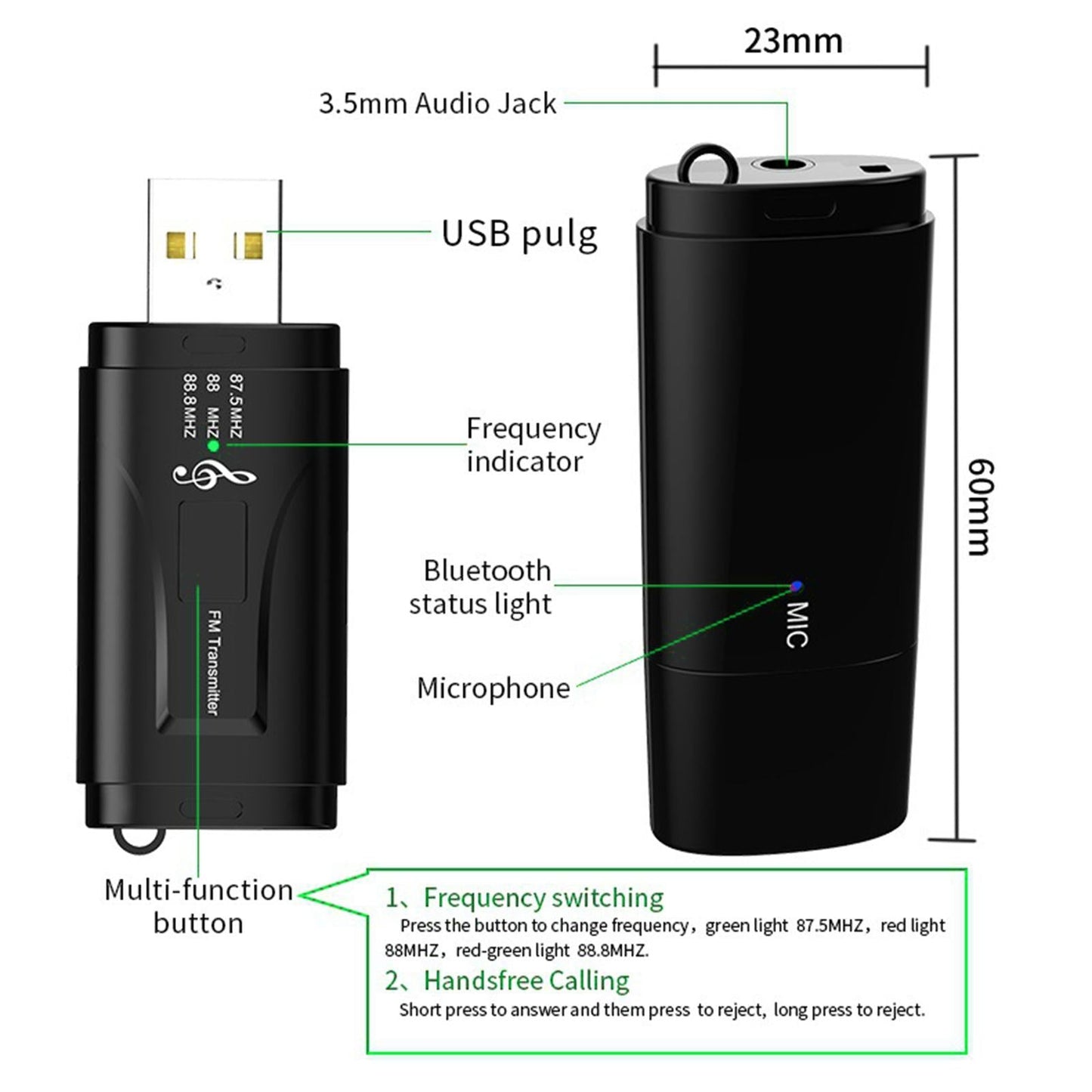 Bluetooth 5.0 2-in-1 FM Transmitter Wireless For TV Home Sound System Car PC