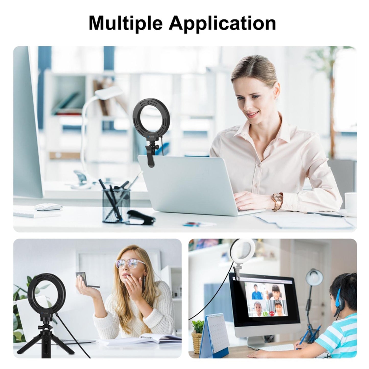 LED Ring Light Clip On Video Conference Lighting Kit USB Powered Stable 16cm