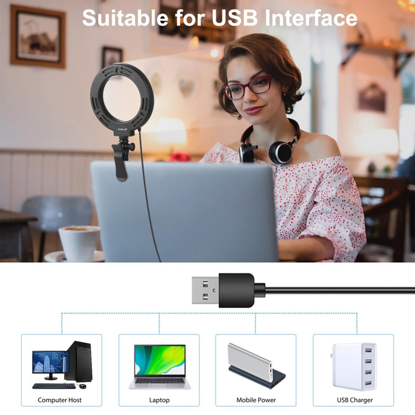 LED Ring Light Clip On Video Conference Lighting Kit USB Powered Stable 16cm