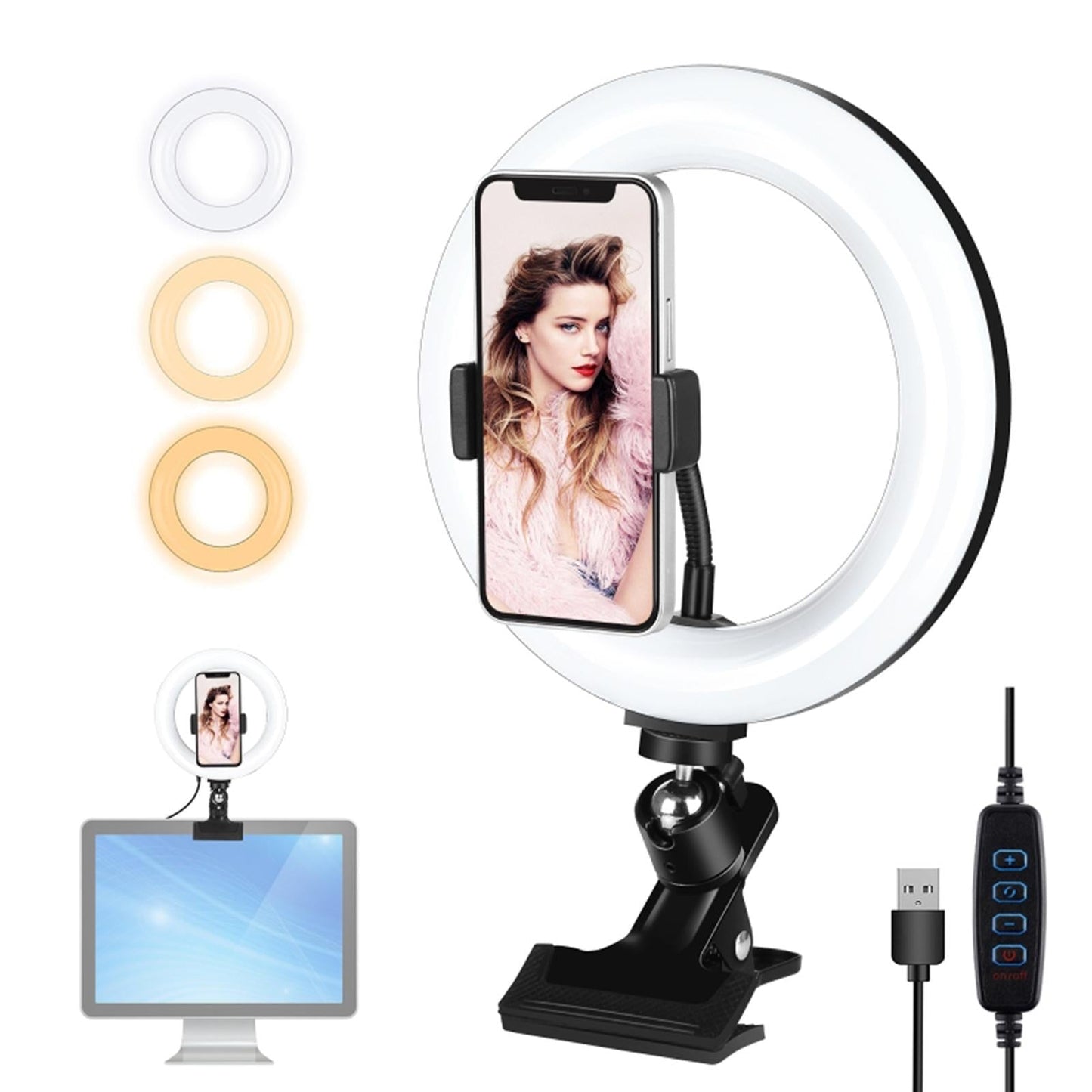 LED Ring Light Clip On Video Conference Lighting Kit USB Powered Stable 20cm