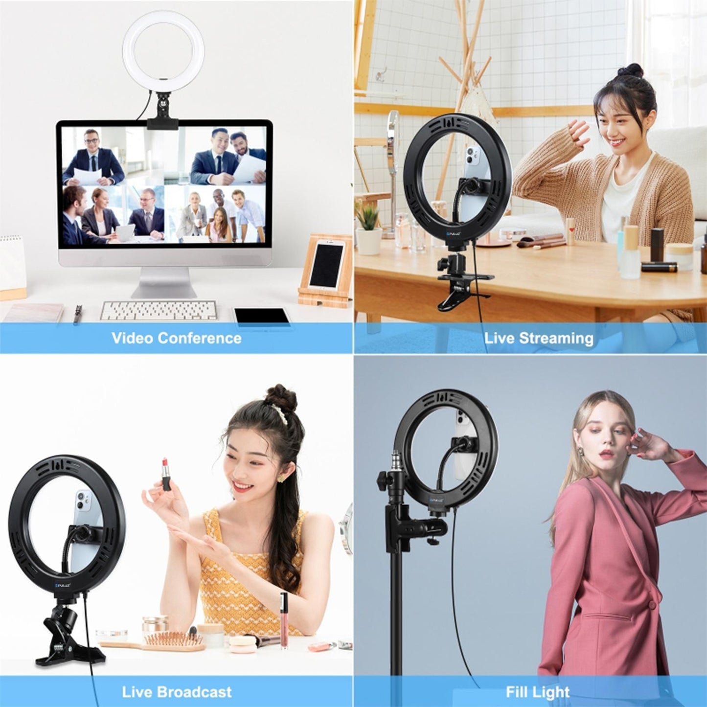 LED Ring Light Clip On Video Conference Lighting Kit USB Powered Stable 20cm