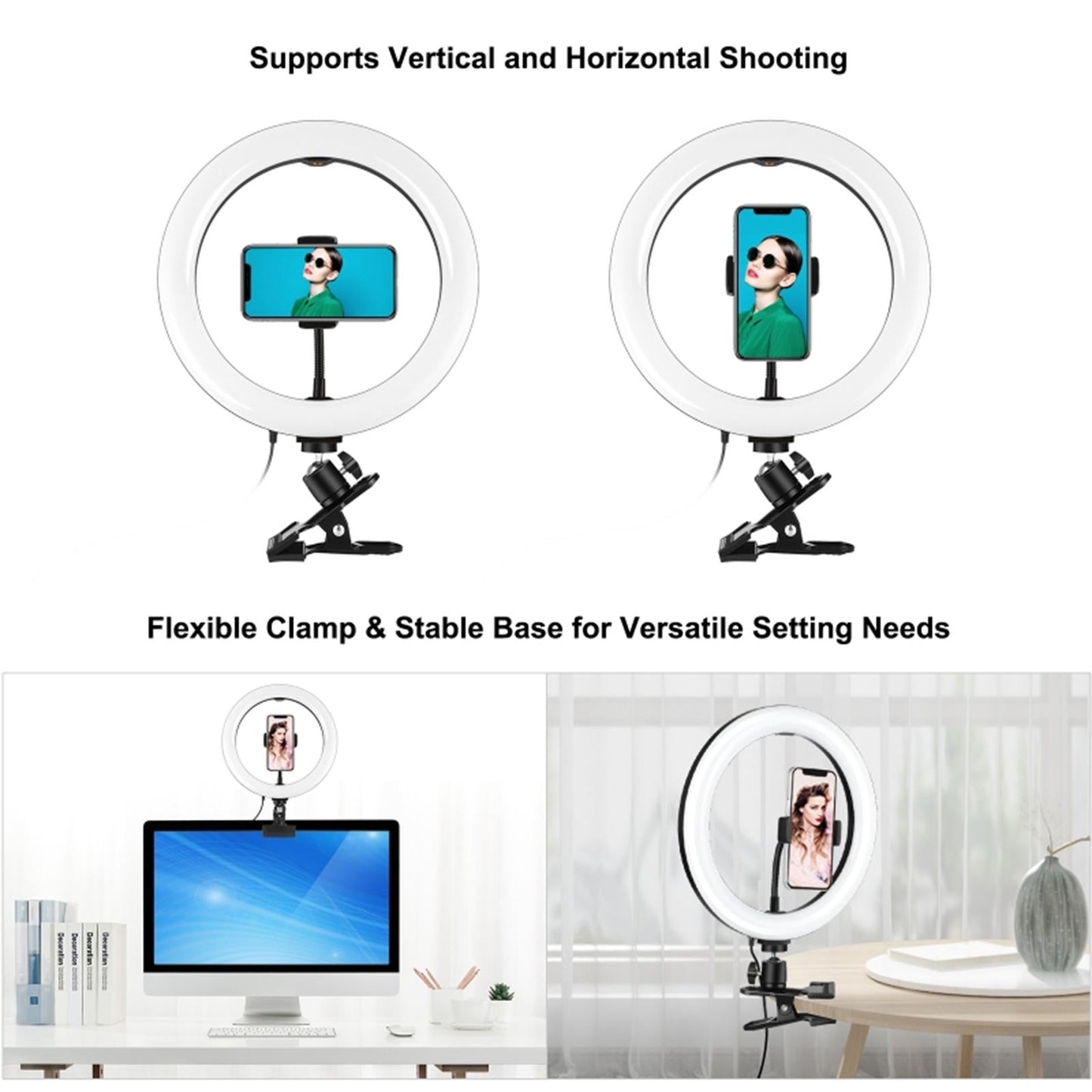 LED Ring Light Clip On Video Conference Lighting Kit USB Powered Stable 26cm