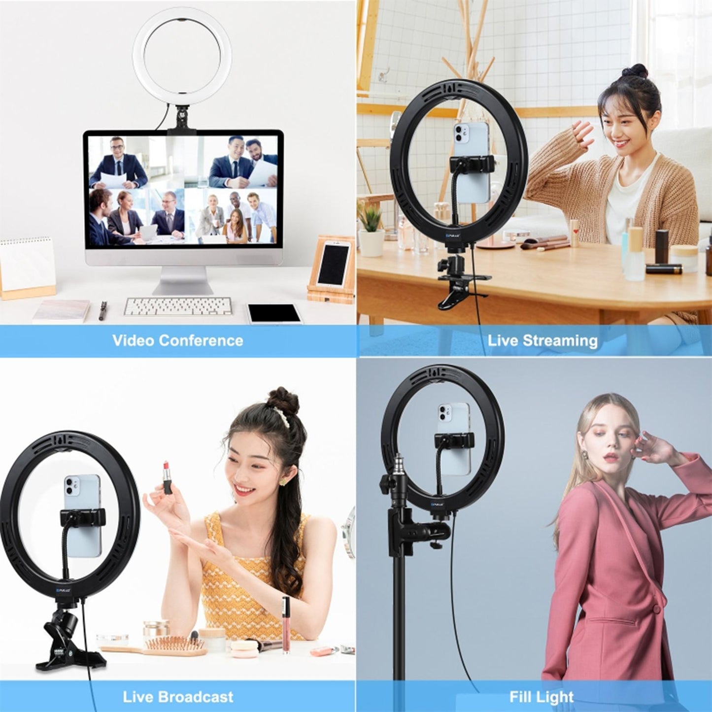 LED Ring Light Clip On Video Conference Lighting Kit USB Powered Stable 26cm