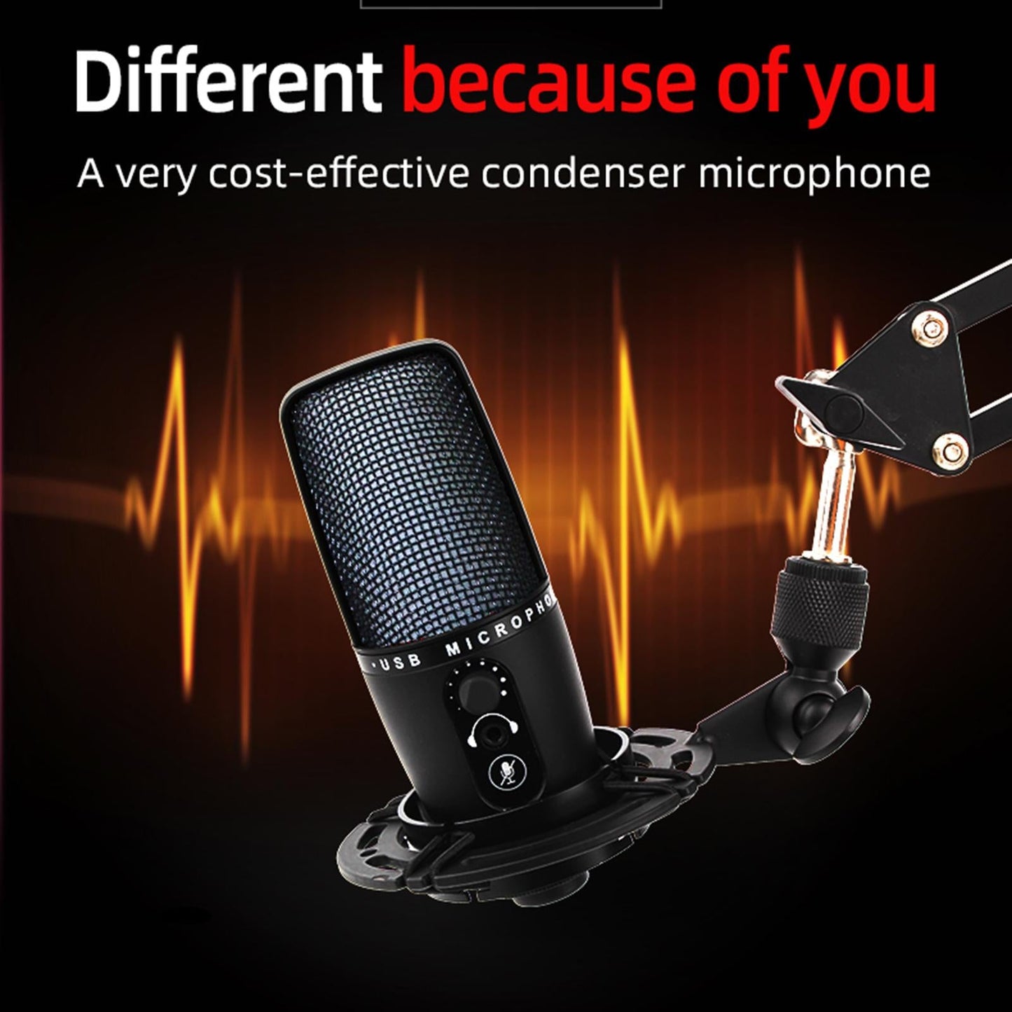 USB Microphone with Mute Plug & Play PC Sound Chipset with Tripod for Studio