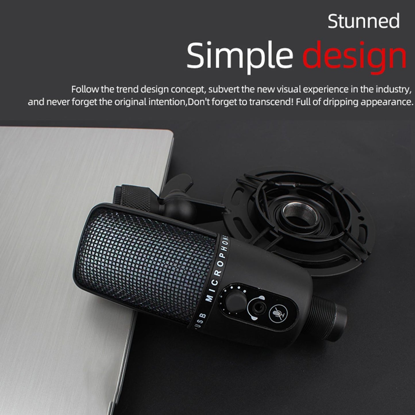 USB Microphone with Mute Plug & Play PC Sound Chipset with Tripod for Studio