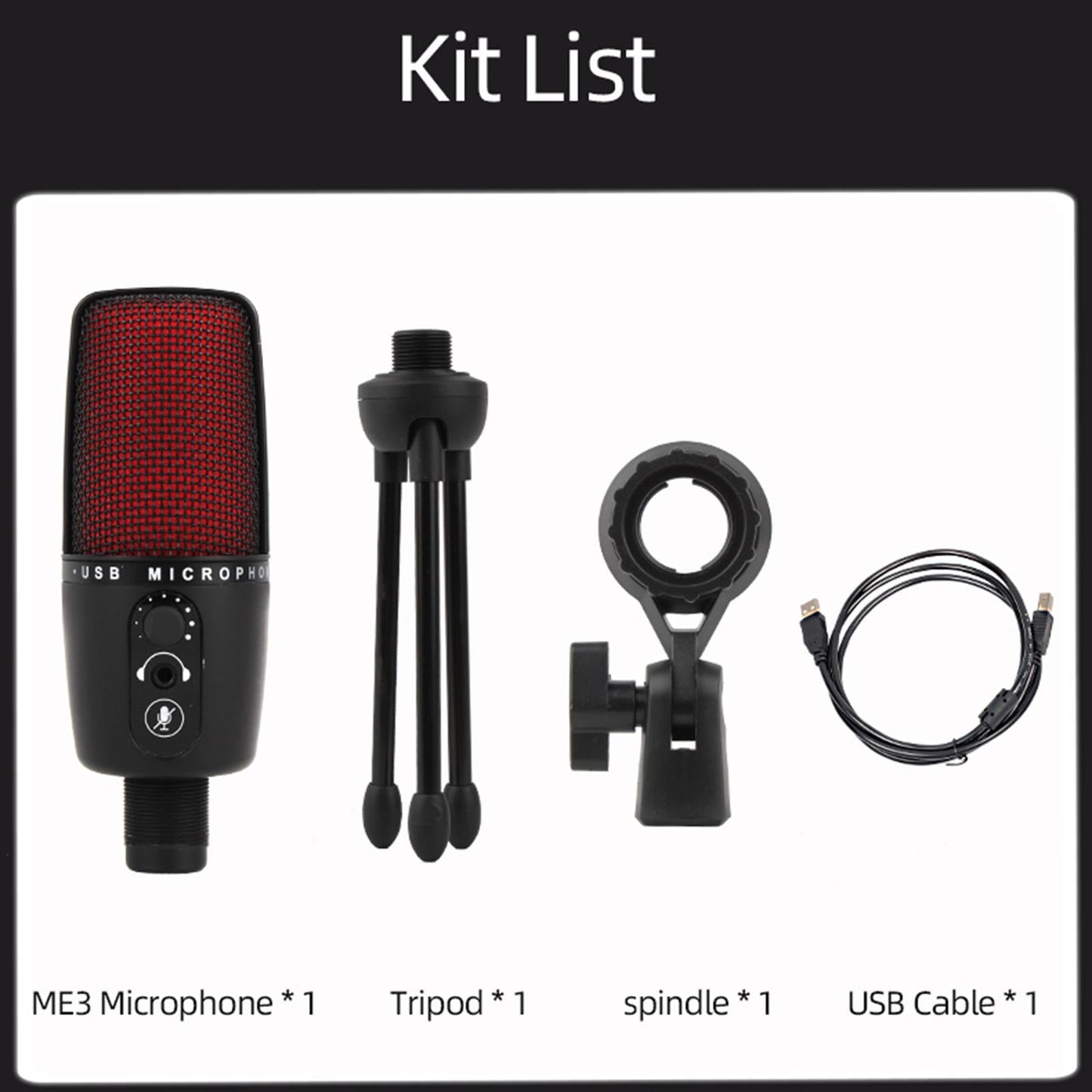 Portable USB Audio Condenser Microphone with Tripod for Computer Red LED